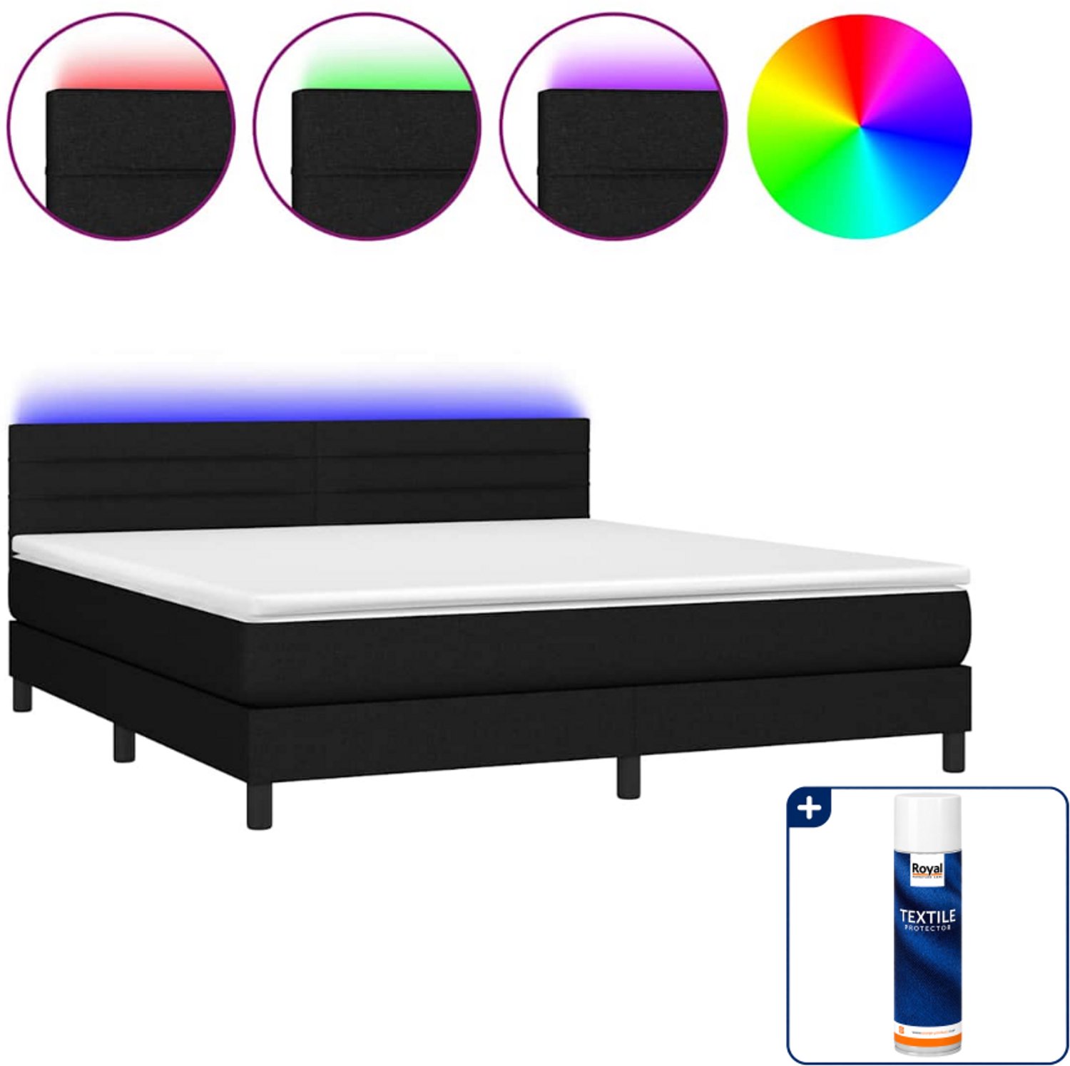 vidaXL boxspring met matras en LED - Queensize - 160 x 200 cm - zwart - Inclusief textielbeschermer 500 ml