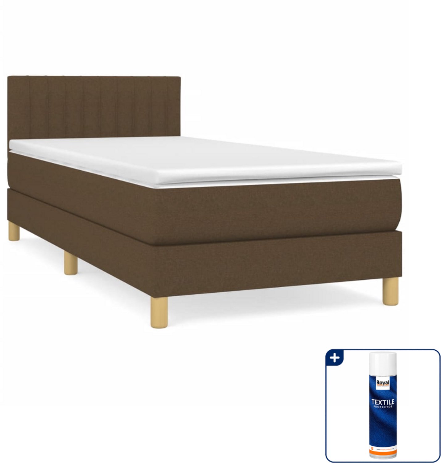 vidaXL boxspring met matras - 100 x 200 cm - stof - donkerbruin - Inclusief textielbeschermer 500 ml