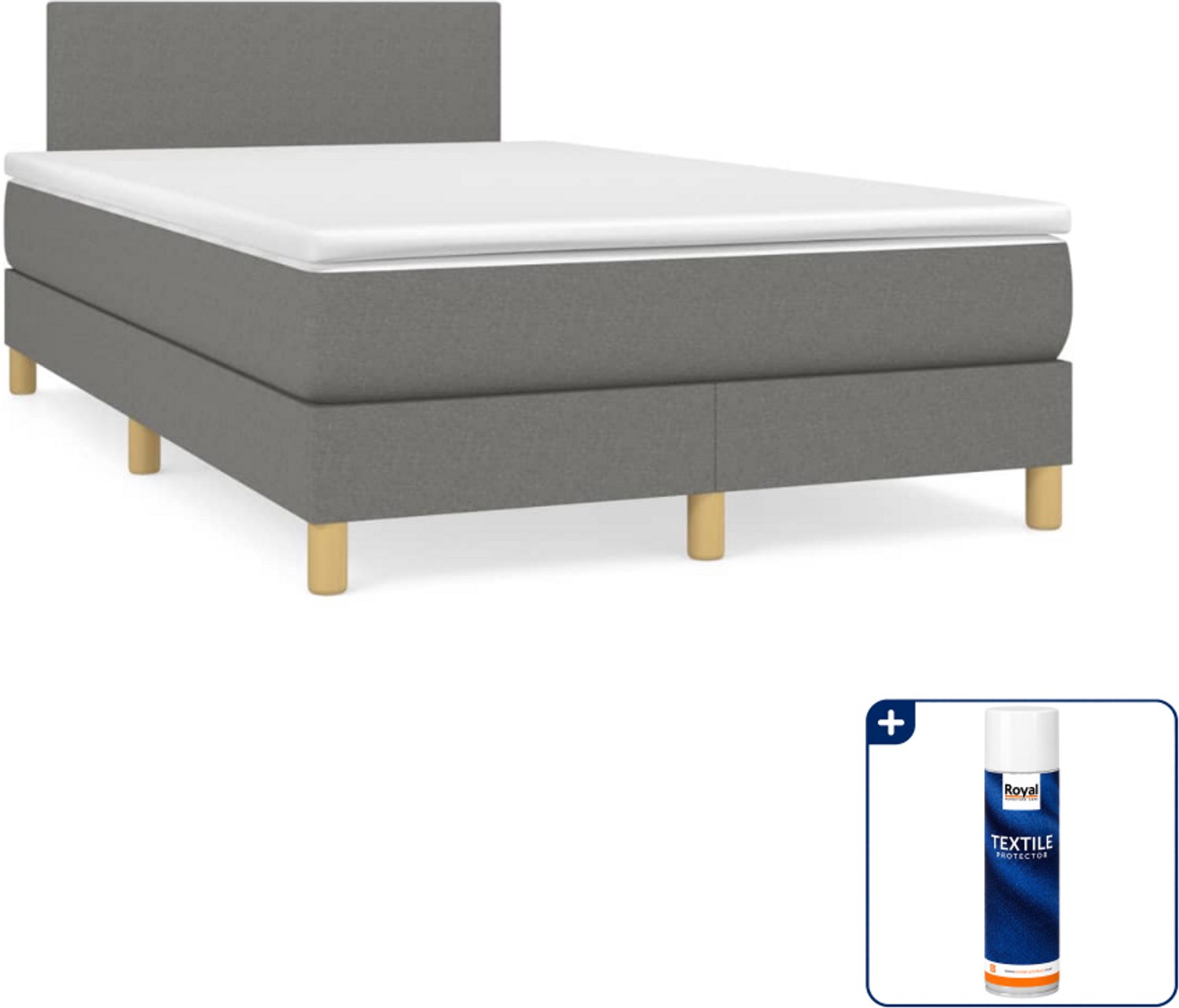 vidaXL boxspring met matras - 120 x 200 cm - donkergrijs - Inclusief textielbeschermer 500 ml