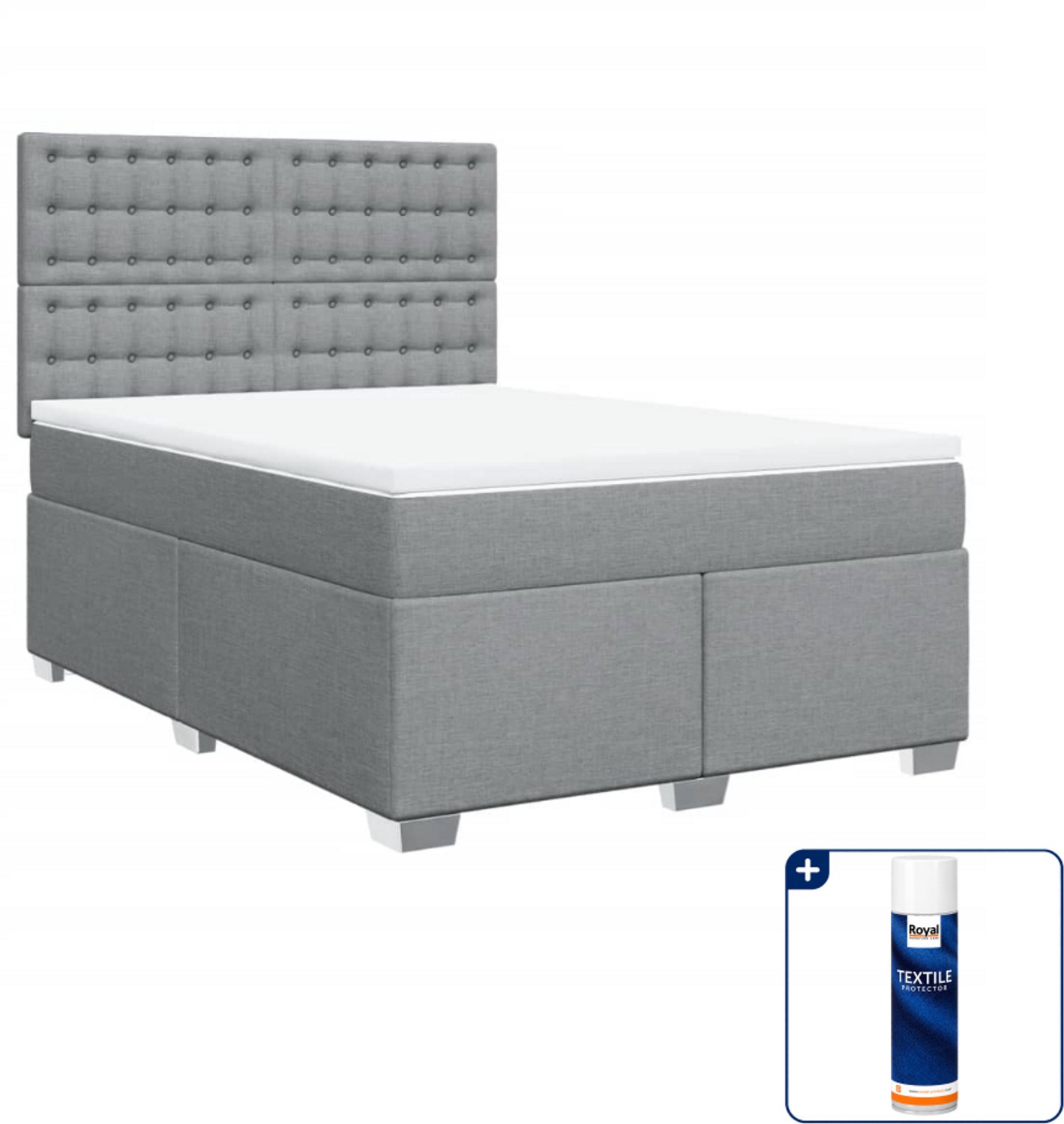 vidaXL boxspring met matras - small double 140 x 200 cm - lichtgrijs - Inclusief textielbeschermer 500 ml