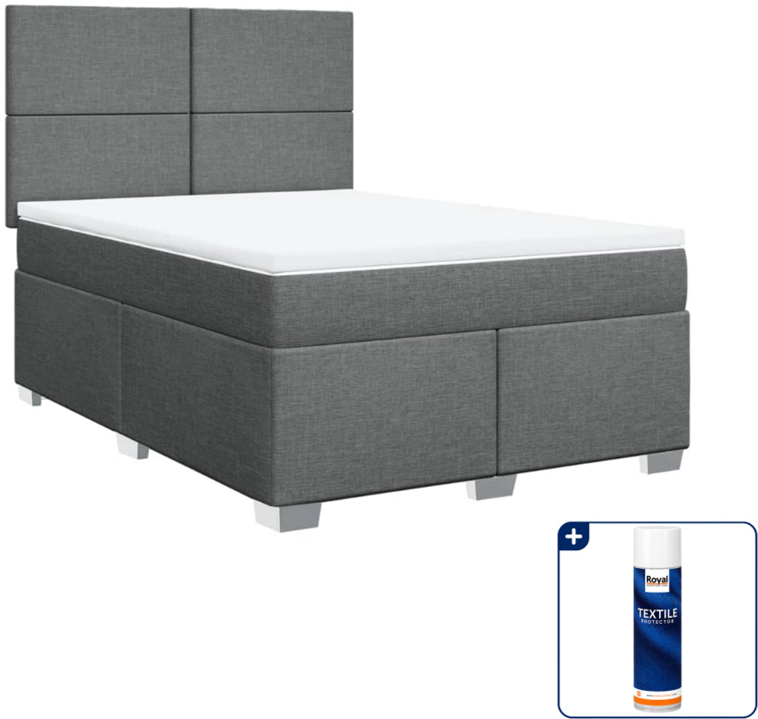 vidaXL boxspring met matras - Small double - 140 x 200 cm - donkergrijs - Inclusief textielbeschermer 500 ml