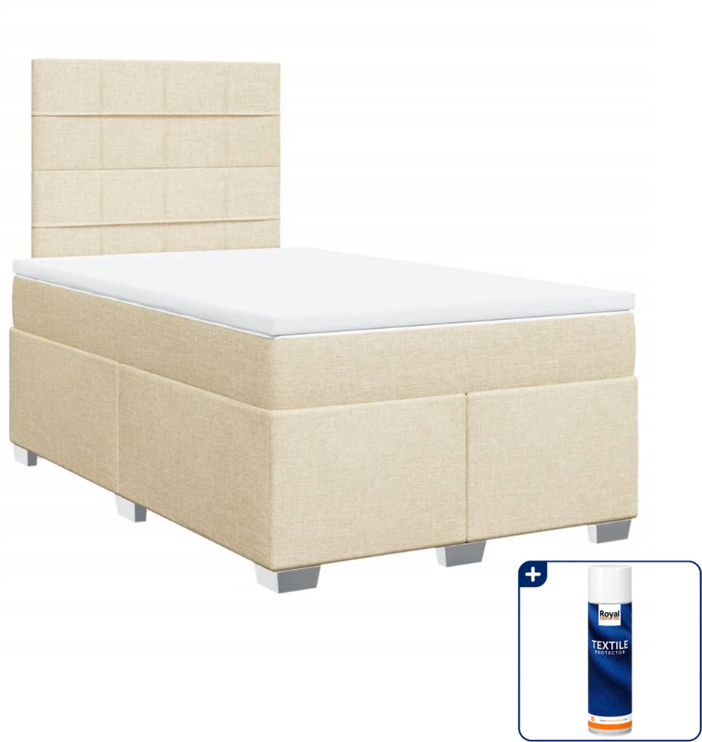 vidaXL boxspring met matras - 120 x 200 cm - stof - crèmekleurig - Inclusief textielbeschermer 500 ml