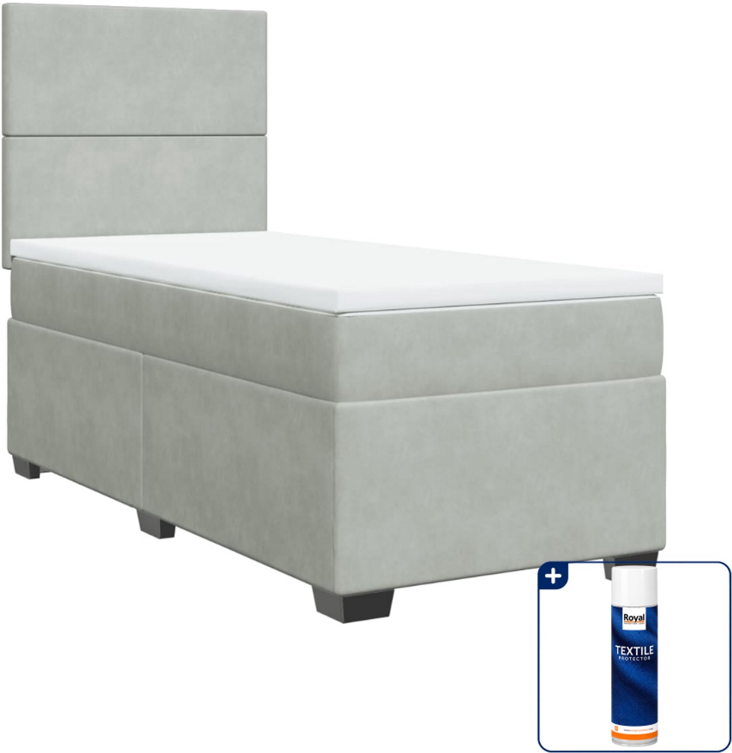 vidaXL Boxspring - 90 x 200 cm - fluweel - lichtgrijs - Inclusief textielbeschermer 500 ml