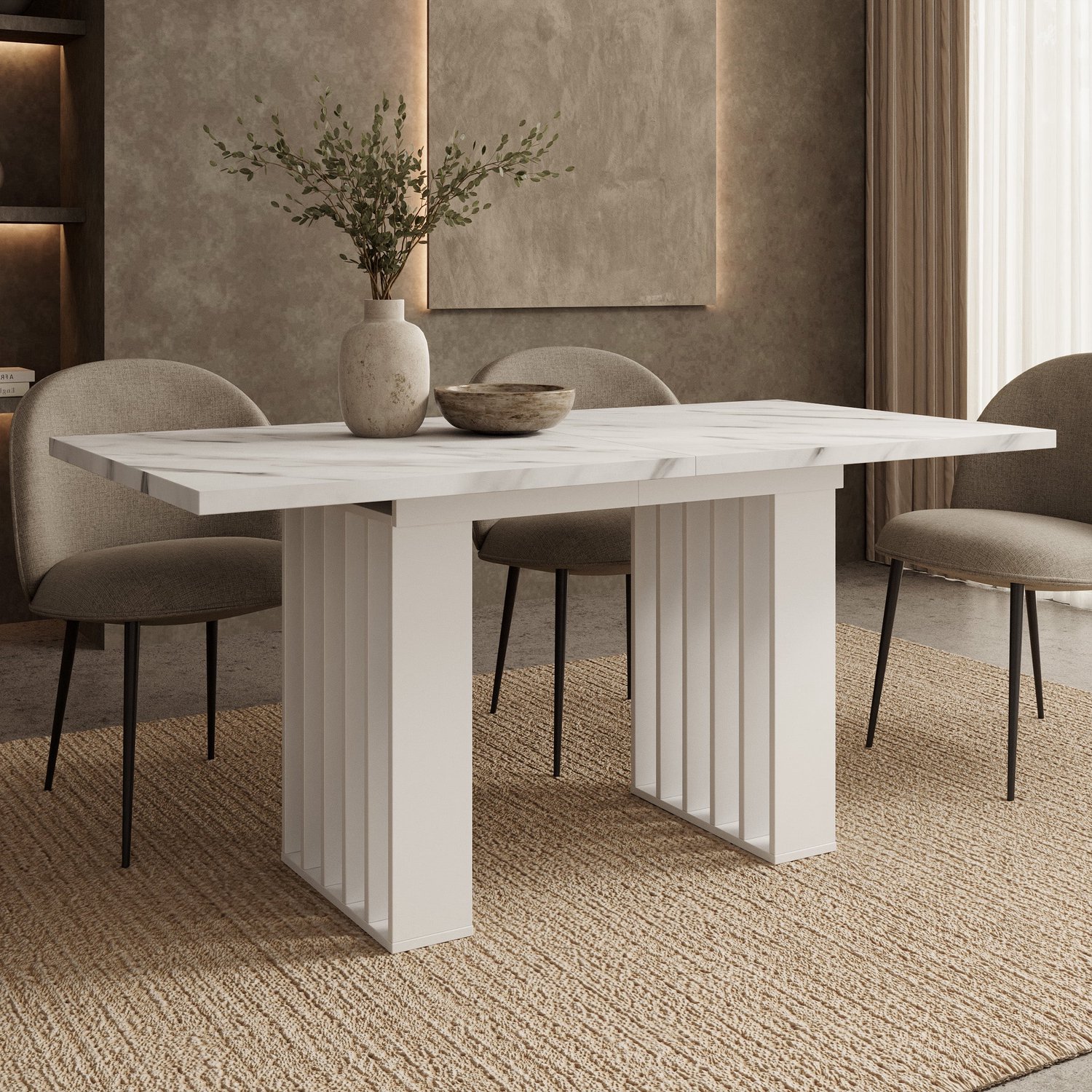 MEUBELLA Veyra - Eetkamertafel uitschuifbaar - Wit marmer 160x80x75cm