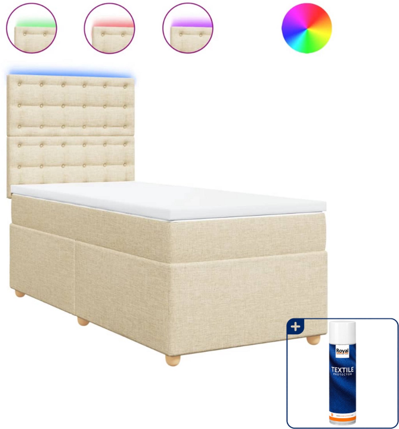 vidaXL boxspring met matras - 80 x 200 cm - stof - crèmekleurig - Inclusief textielbeschermer 500 ml