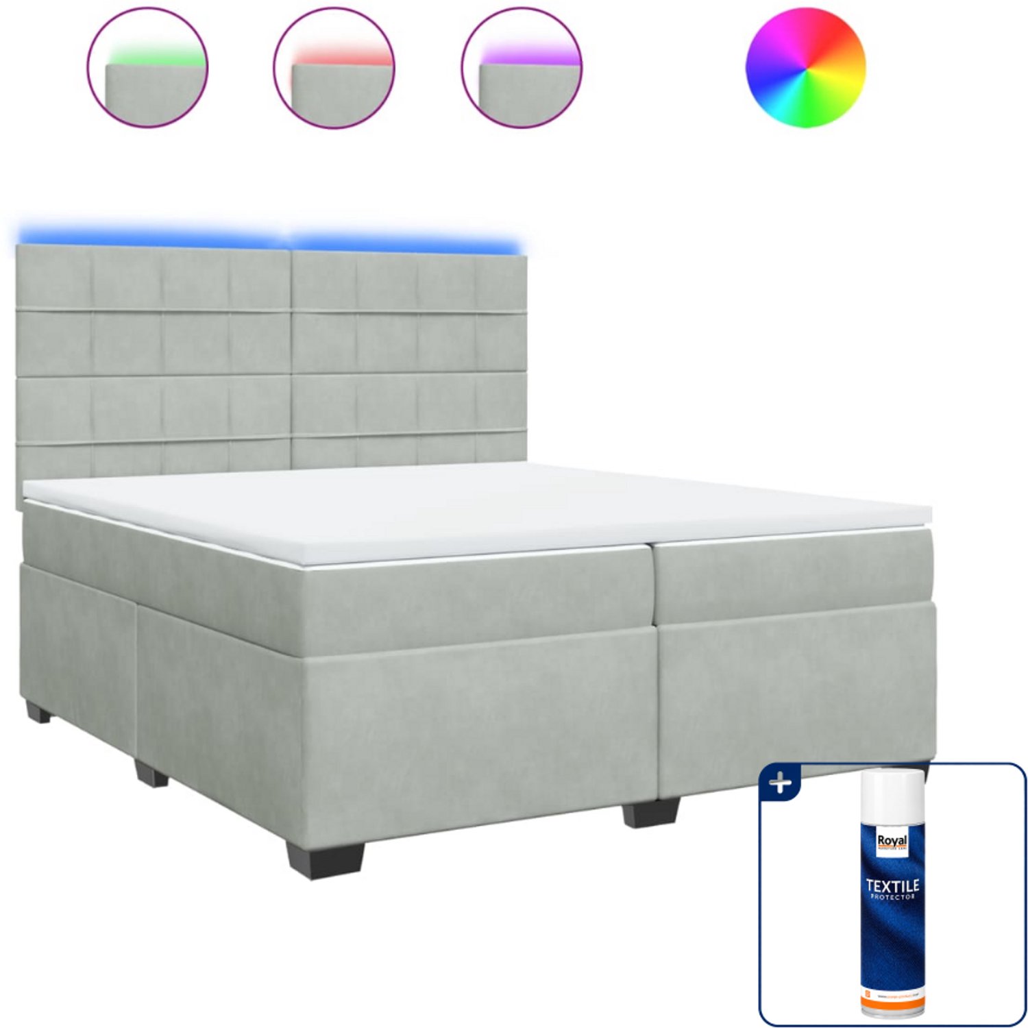 vidaXL Boxspring - Super kingsize - 200 x 200 cm - lichtgrijs - Inclusief textielbeschermer 500 ml