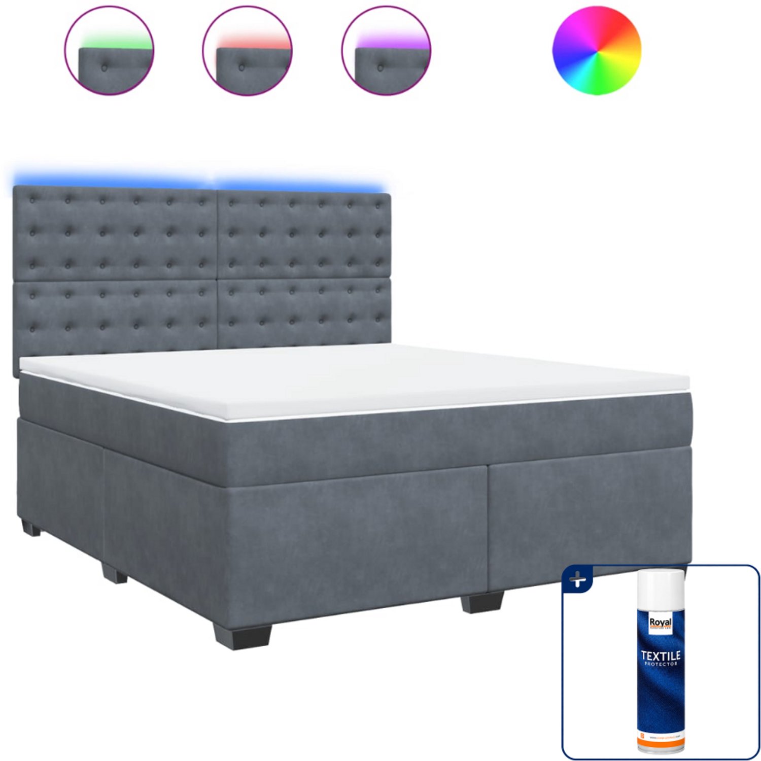 vidaXL Boxspring Kingsize - 180 x 200 cm - fluweel - donkergrijs - Inclusief textielbeschermer 500 ml