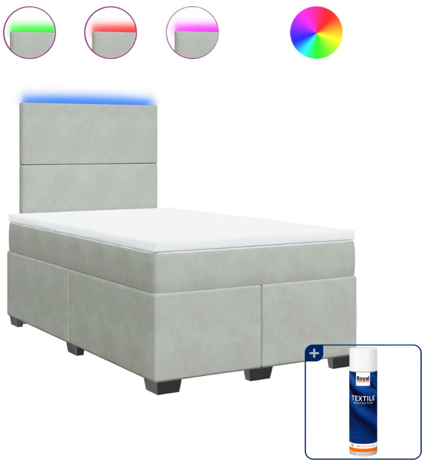 vidaXL boxspring met matras - 120 x 190 cm - fluweel - lichtgrijs - Inclusief textielbeschermer 500 ml