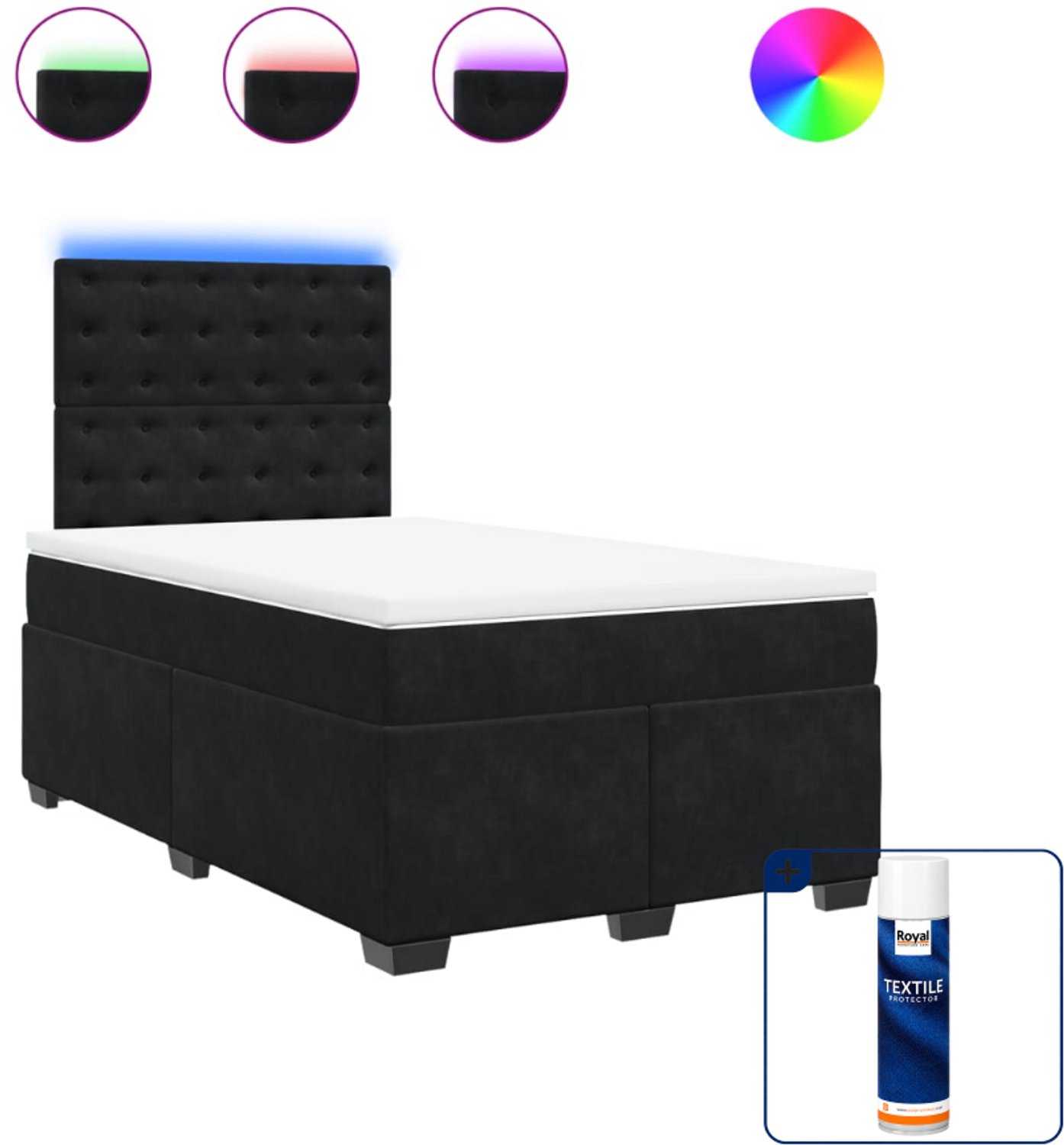 vidaXL boxspring met matras - 120 x 200 cm - fluweel - zwart - Inclusief textielbeschermer 500 ml