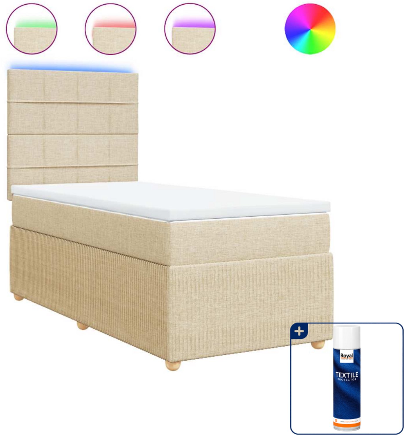 vidaXL boxspring met matras 80 x 200 cm - crème - Inclusief textielbeschermer 500 ml