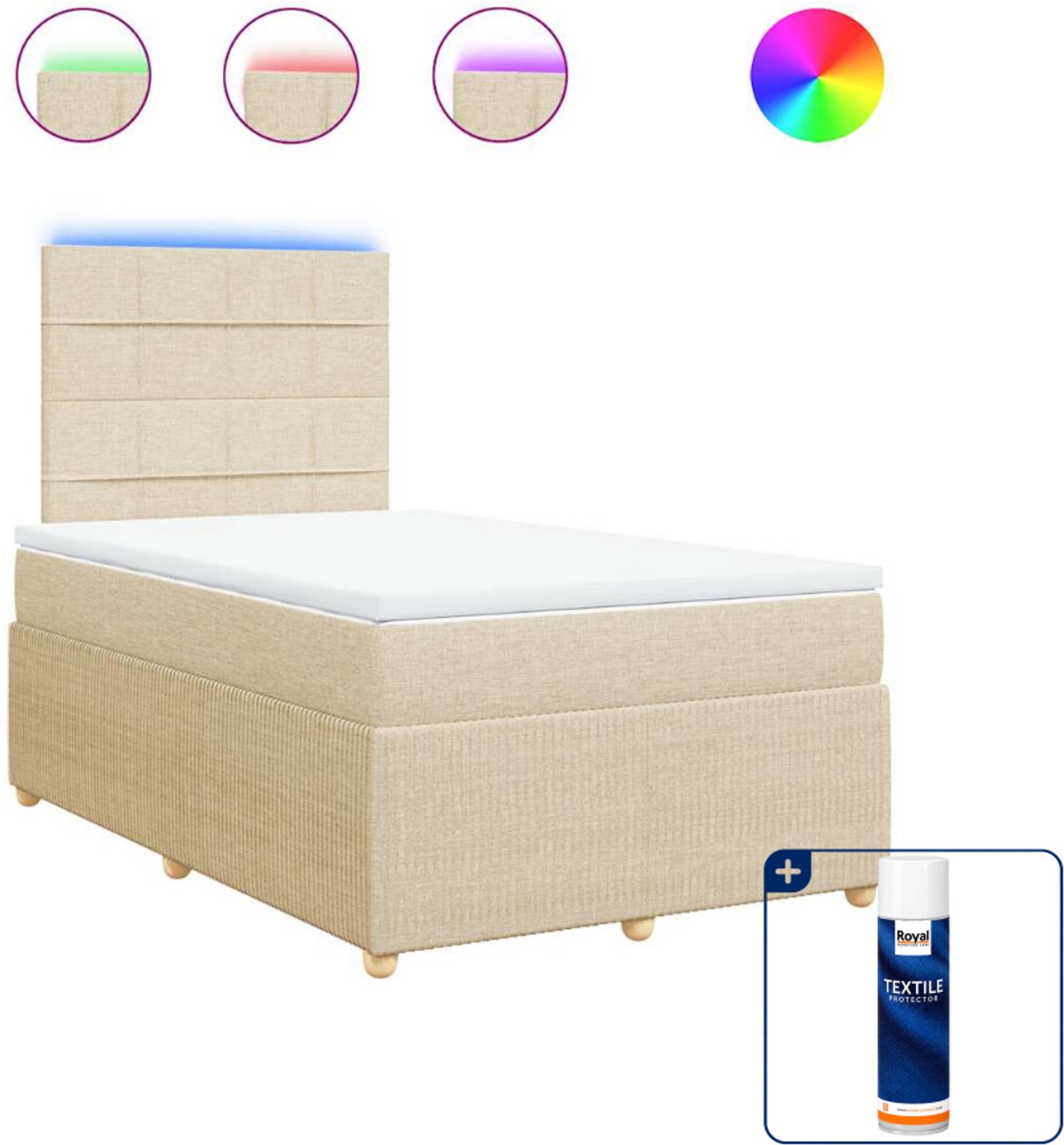 vidaXL boxspring met matras - 120 x 200 cm - stof - crèmekleurig - Inclusief textielbeschermer 500 ml