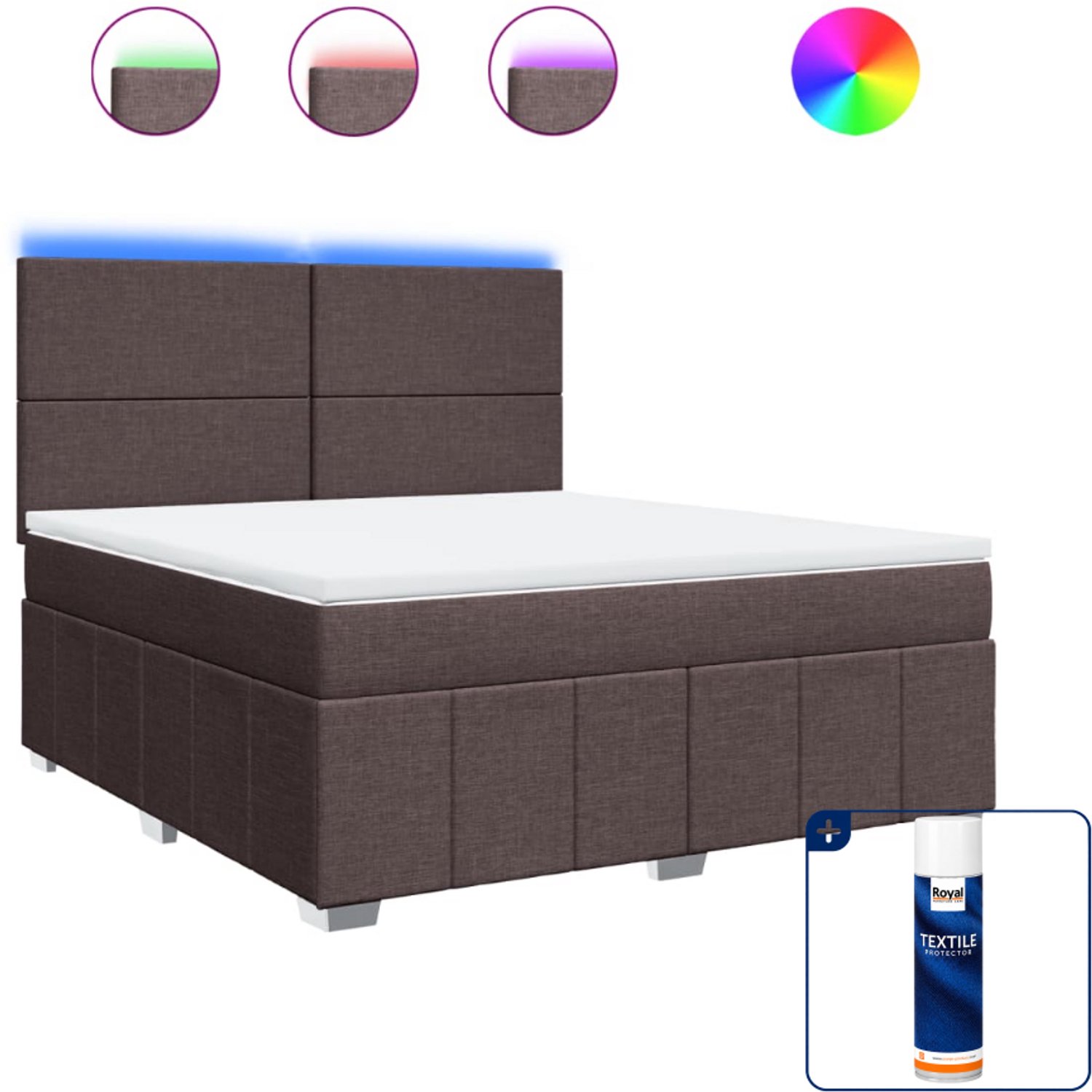 vidaXL boxspring Kingsize - 180 x 200 cm - stof - donkerbruin - Inclusief textielbeschermer 500 ml