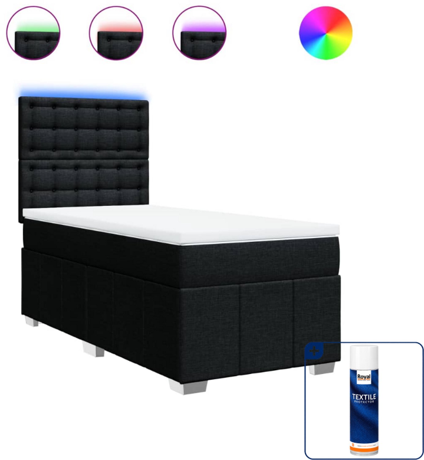vidaXL Boxspring 90 x 190 cm - stof - zwart - Inclusief textielbeschermer 500 ml