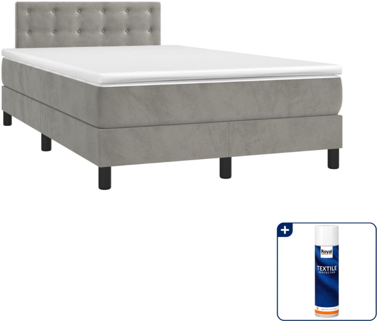 vidaXL boxspring met matras 120 x 190 cm - fluweel - lichtgrijs - Inclusief textielbeschermer 500 ml