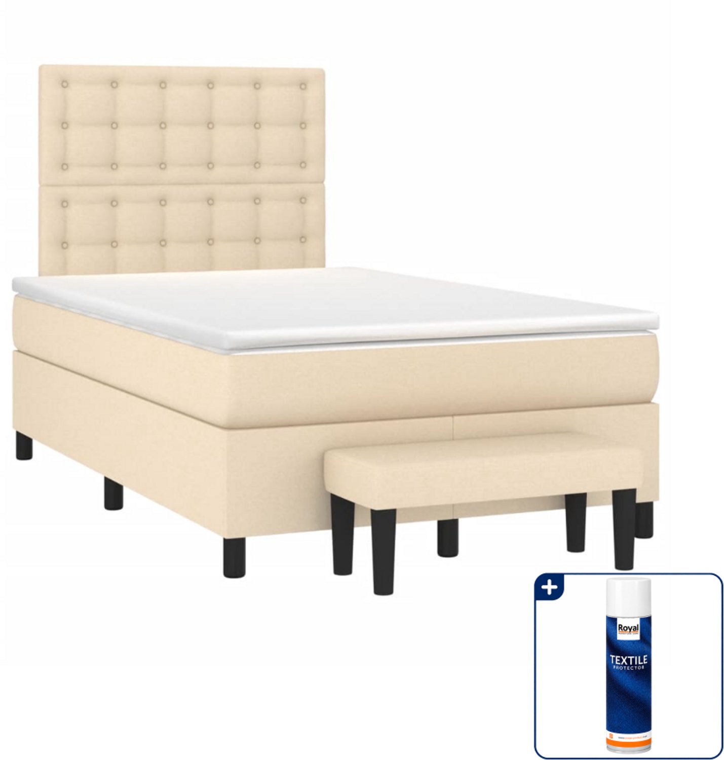 vidaXL boxspring met matras 120 x 190 cm - stof - crèmekleurig - Inclusief textielbeschermer 500 ml