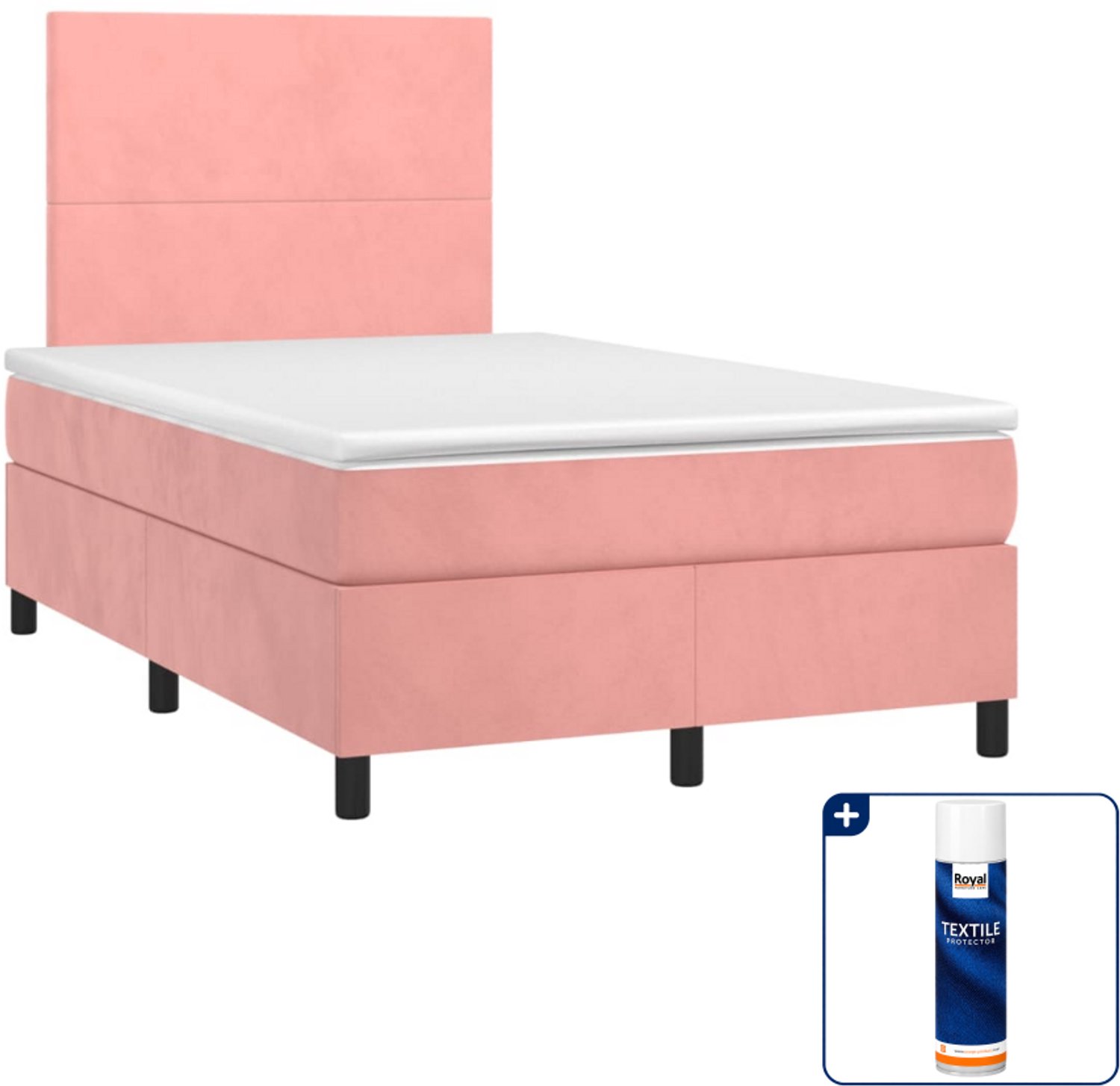 vidaXL boxspring met matras 120 x 190 cm - fluweel - roze - Inclusief textielbeschermer 500 ml