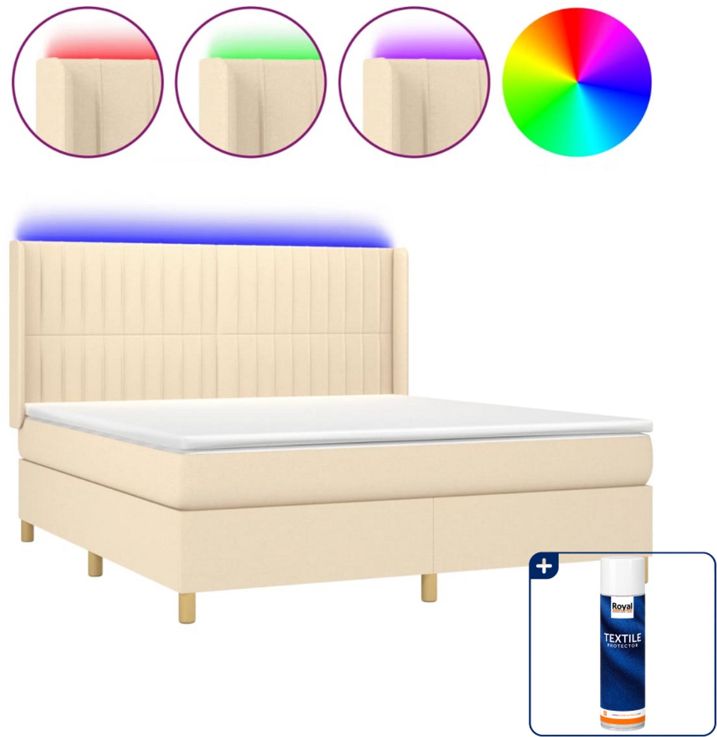 vidaXL Kingsize boxspring met matras en LED - 180 x 200 cm - crème - Inclusief textielbeschermer 500 ml