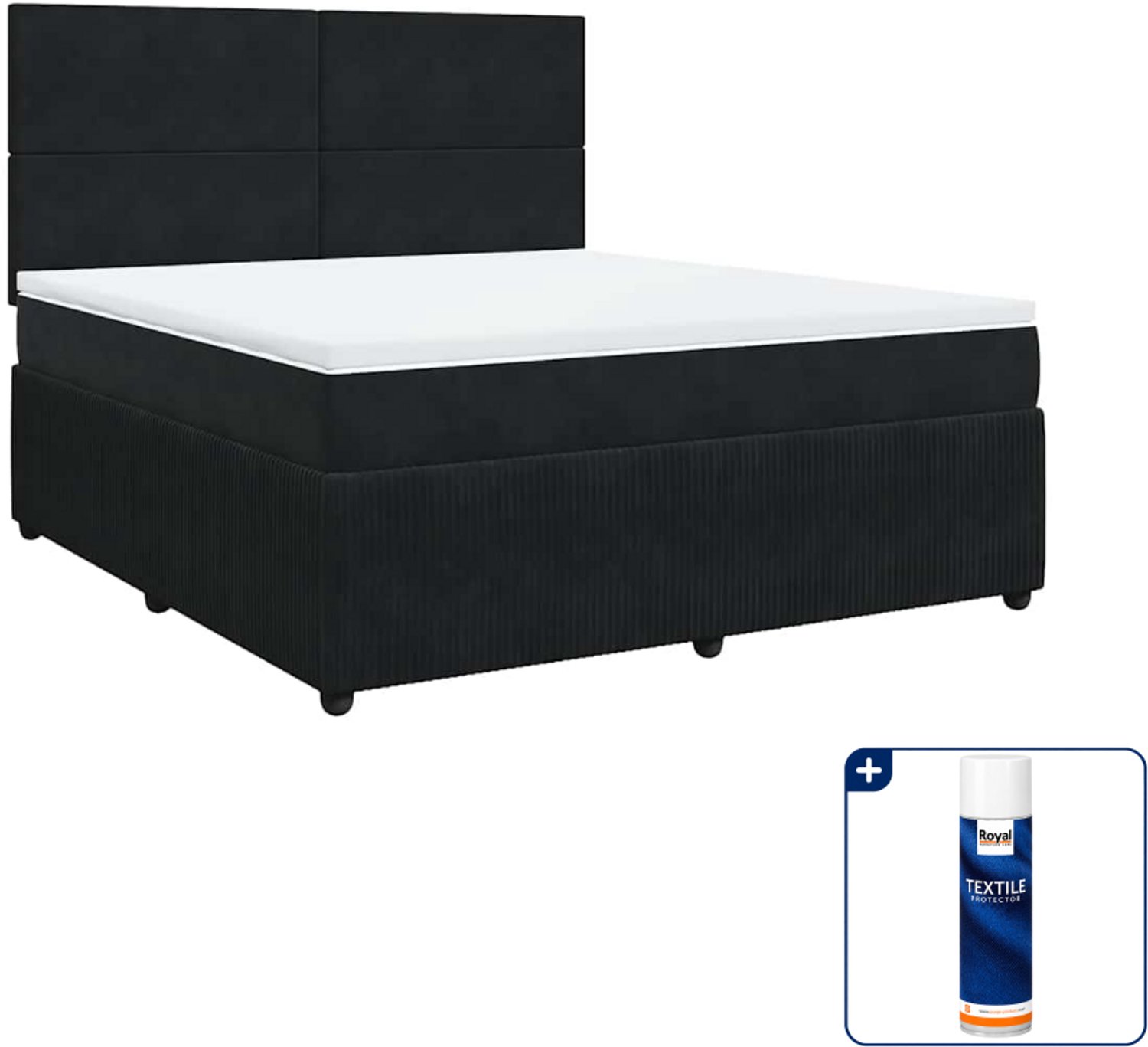 vidaXL Boxspring Kingsize - 180 x 200 cm - zwart - Inclusief textielbeschermer 500 ml