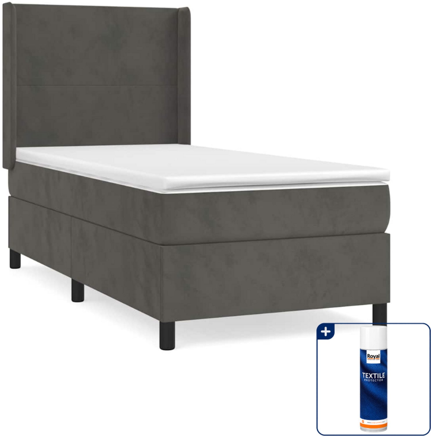 vidaXL boxspring met matras - 80 x 200 cm - fluweel - donkergrijs - Inclusief textielbeschermer 500 ml