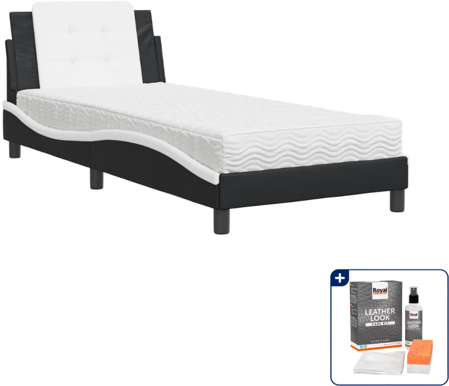 vidaXL Zadar bed met matras - 90 x 200 cm - kunstleer - zwart en wit - Inclusief onderhoudsset voor kunstleer 150 ml