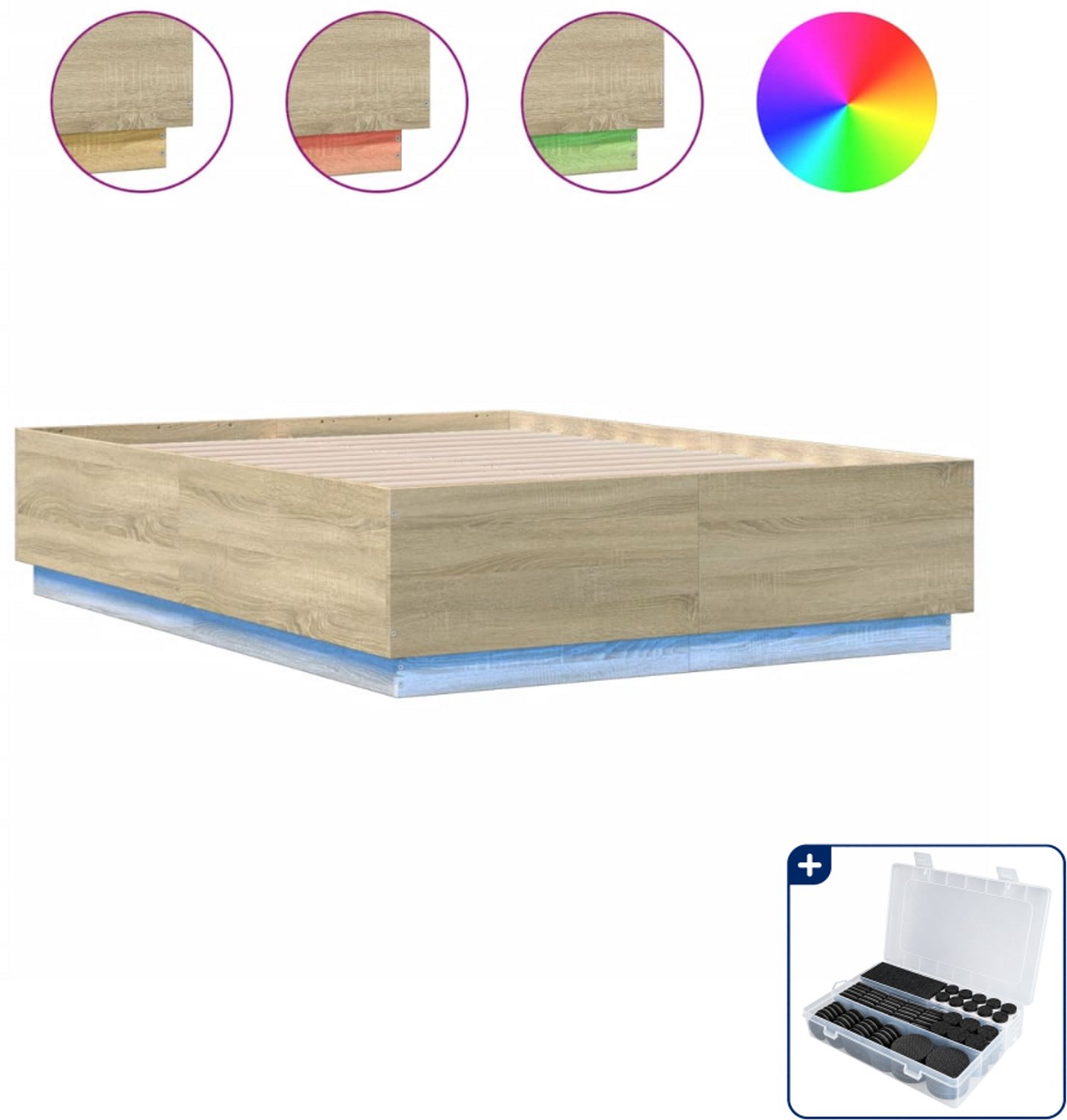 vidaXL bedframe met LED - 120 x 190 cm - bewerkt hout - sonoma eiken - Inclusief antikrasvilt 177-delig Grijs