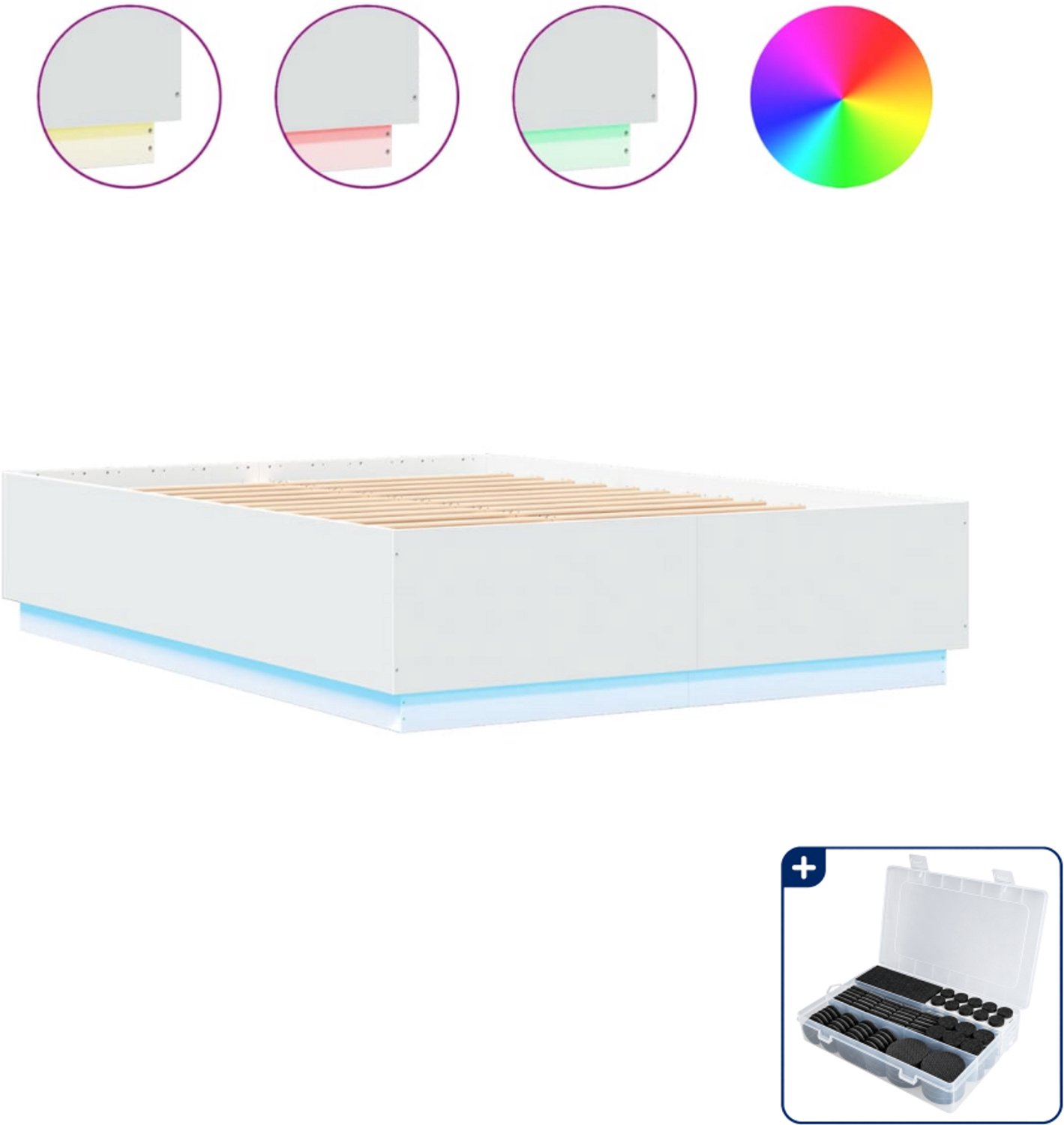 vidaXL bedframe met led - 150 x 200 cm - bewerkt hout - wit - Inclusief antikrasvilt 177-delig Grijs