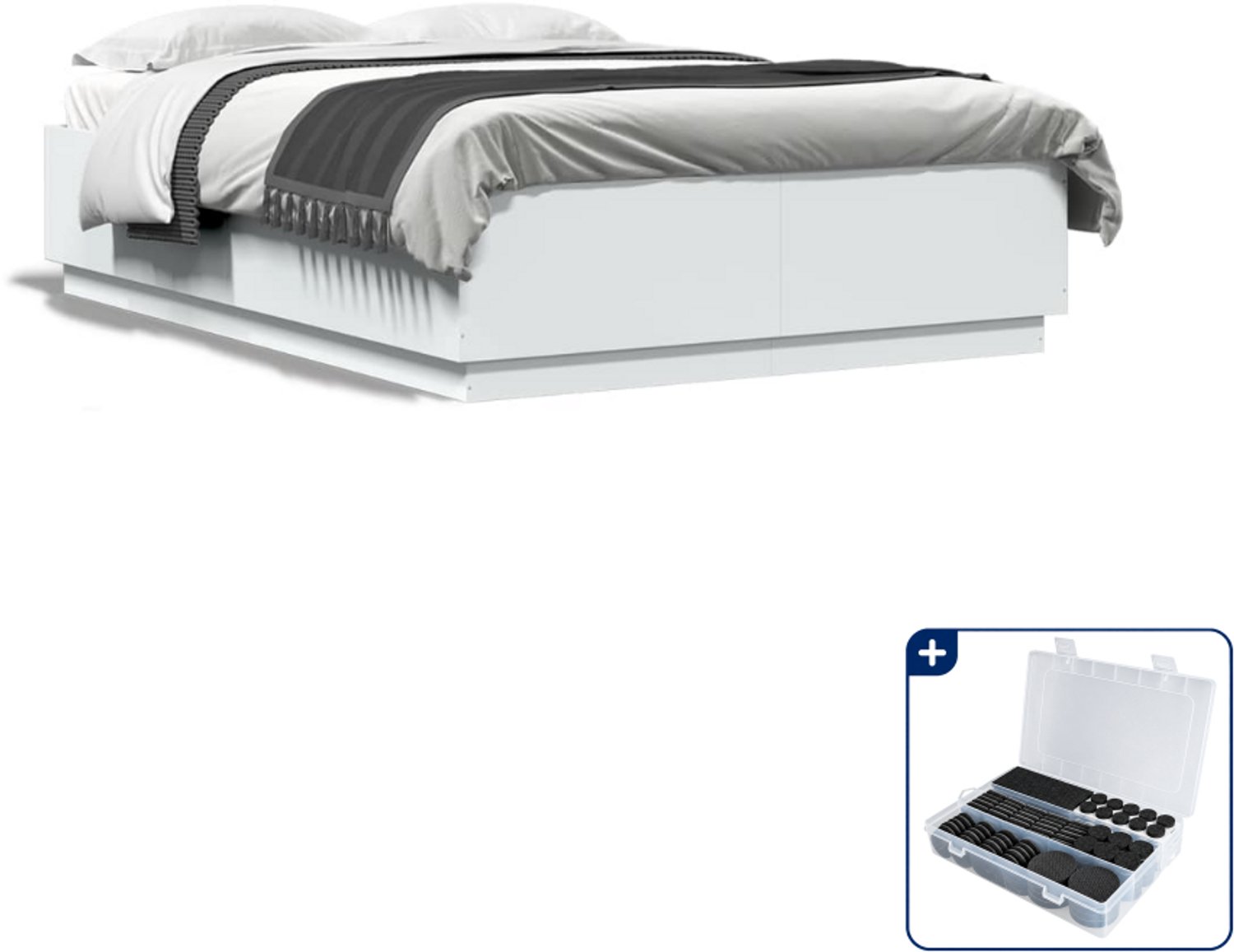 vidaXL bedframe 150 x 200 cm - bewerkt hout - wit - Inclusief antikrasvilt 177-delig Roze