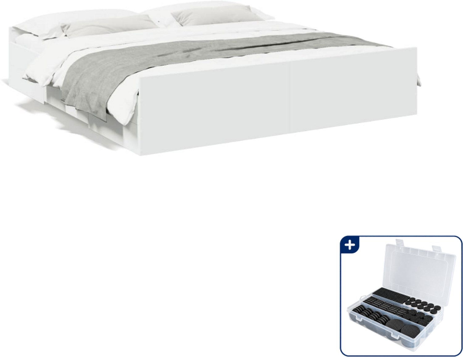vidaXL Kingsize bedframe met lades 180 x 200 cm - bewerkt hout - wit - Inclusief antikrasvilt 177-delig