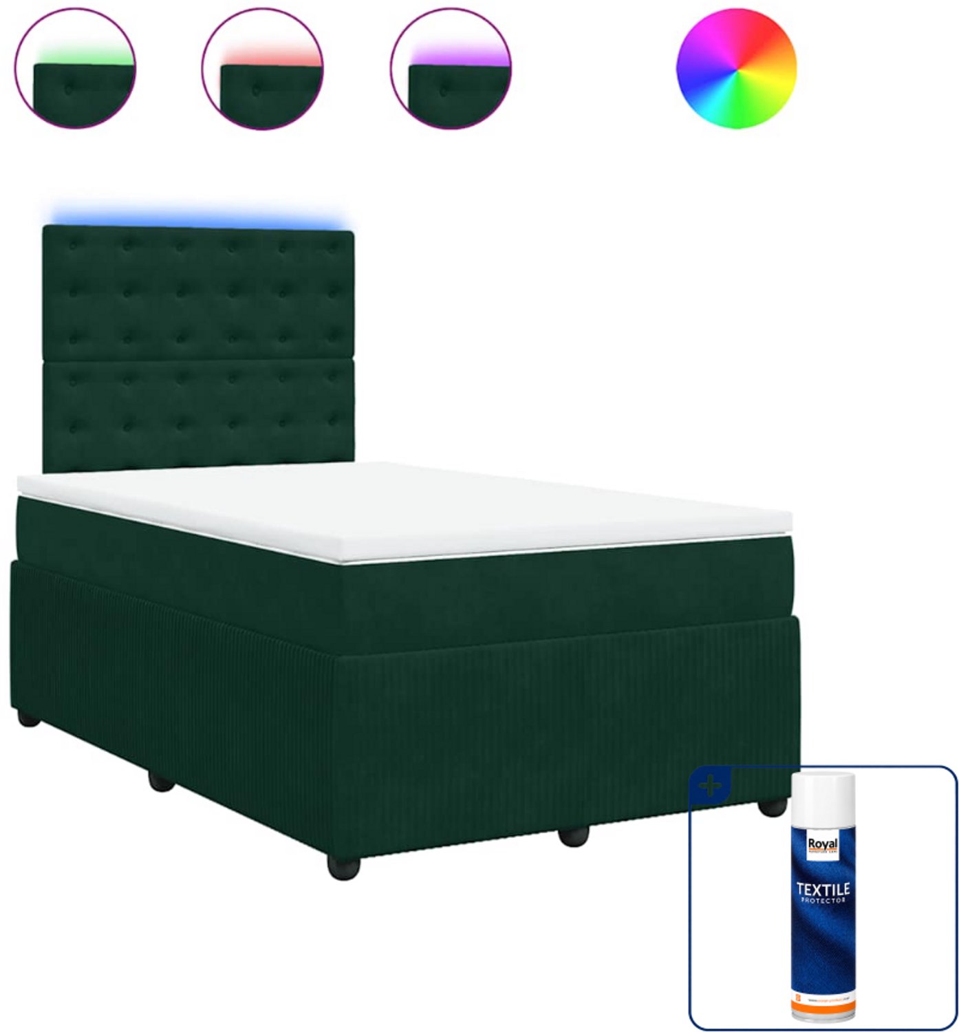 vidaXL boxspring met matras - 120 x 200 cm - fluweel - donkergroen - Inclusief textielbeschermer 500 ml Grijs