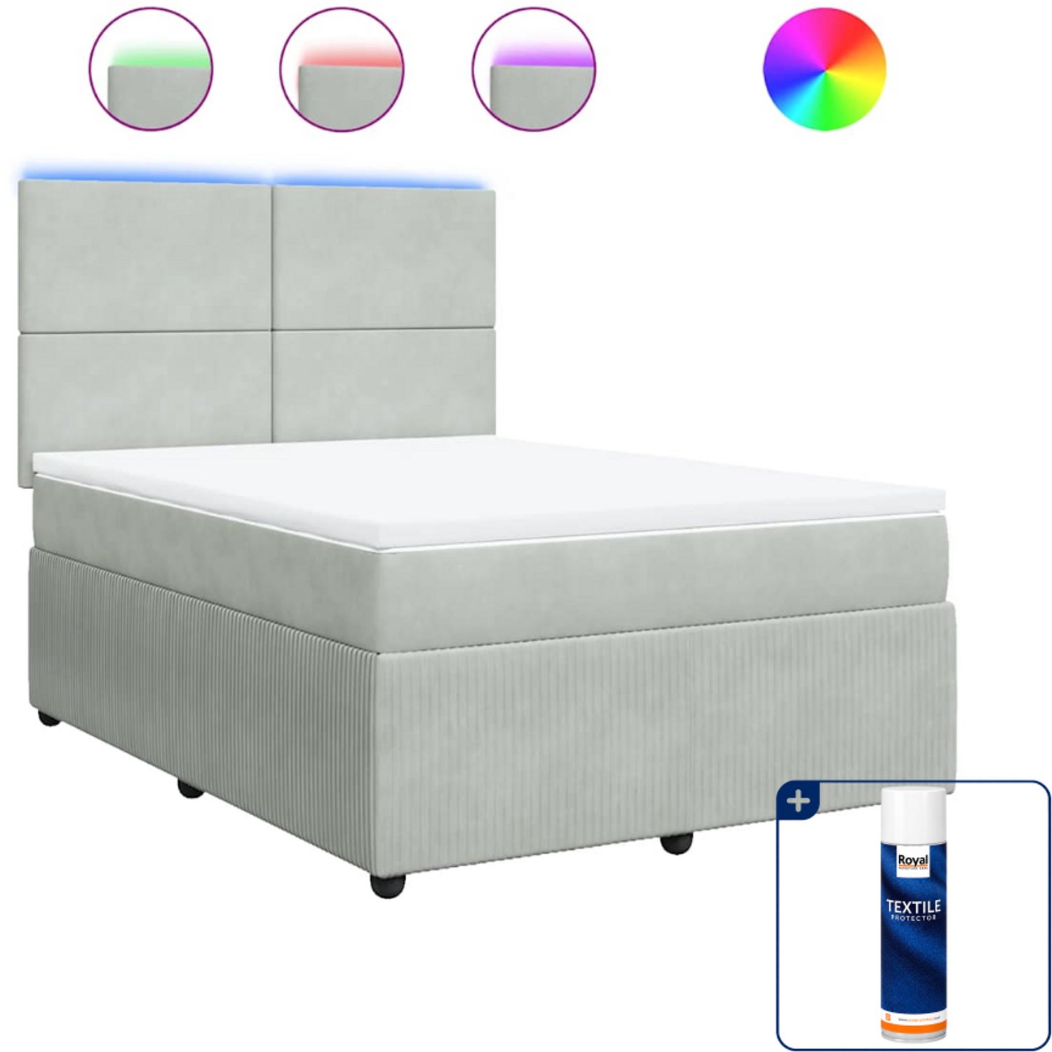 vidaXL boxspring - Queensize 160x200 cm - fluweel - lichtgrijs - Inclusief textielbeschermer 500 ml