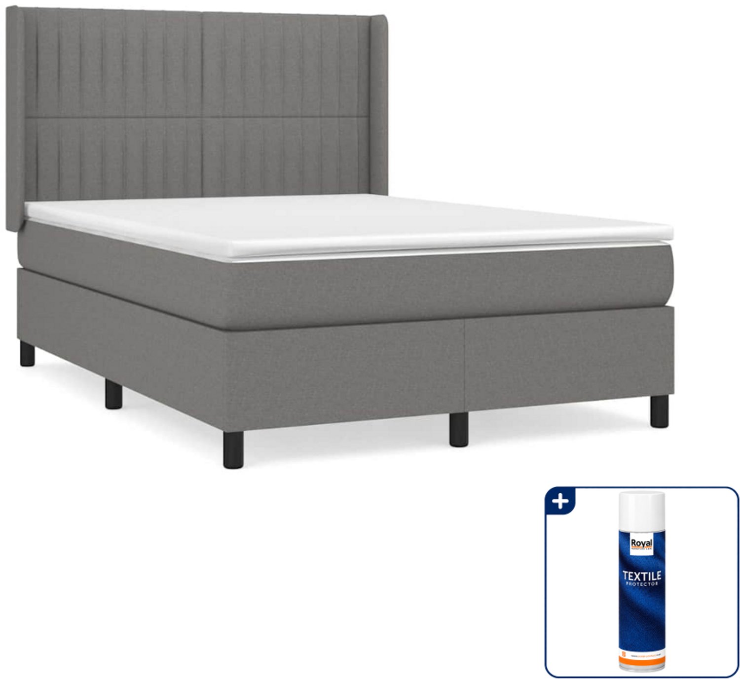 vidaXL boxspring met matras - Small double - 140 x 200 cm - donkergrijs - Inclusief textielbeschermer 500 ml