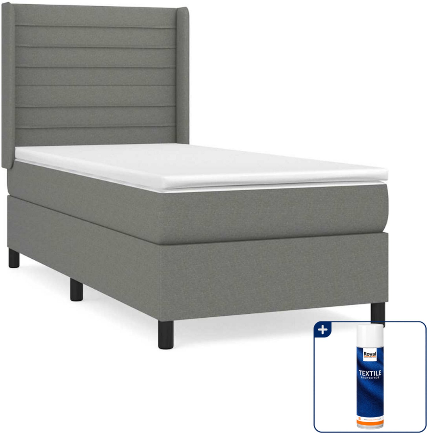 vidaXL boxspring met matras - 90 x 190 cm - donkergrijs - Inclusief textielbeschermer 500 ml