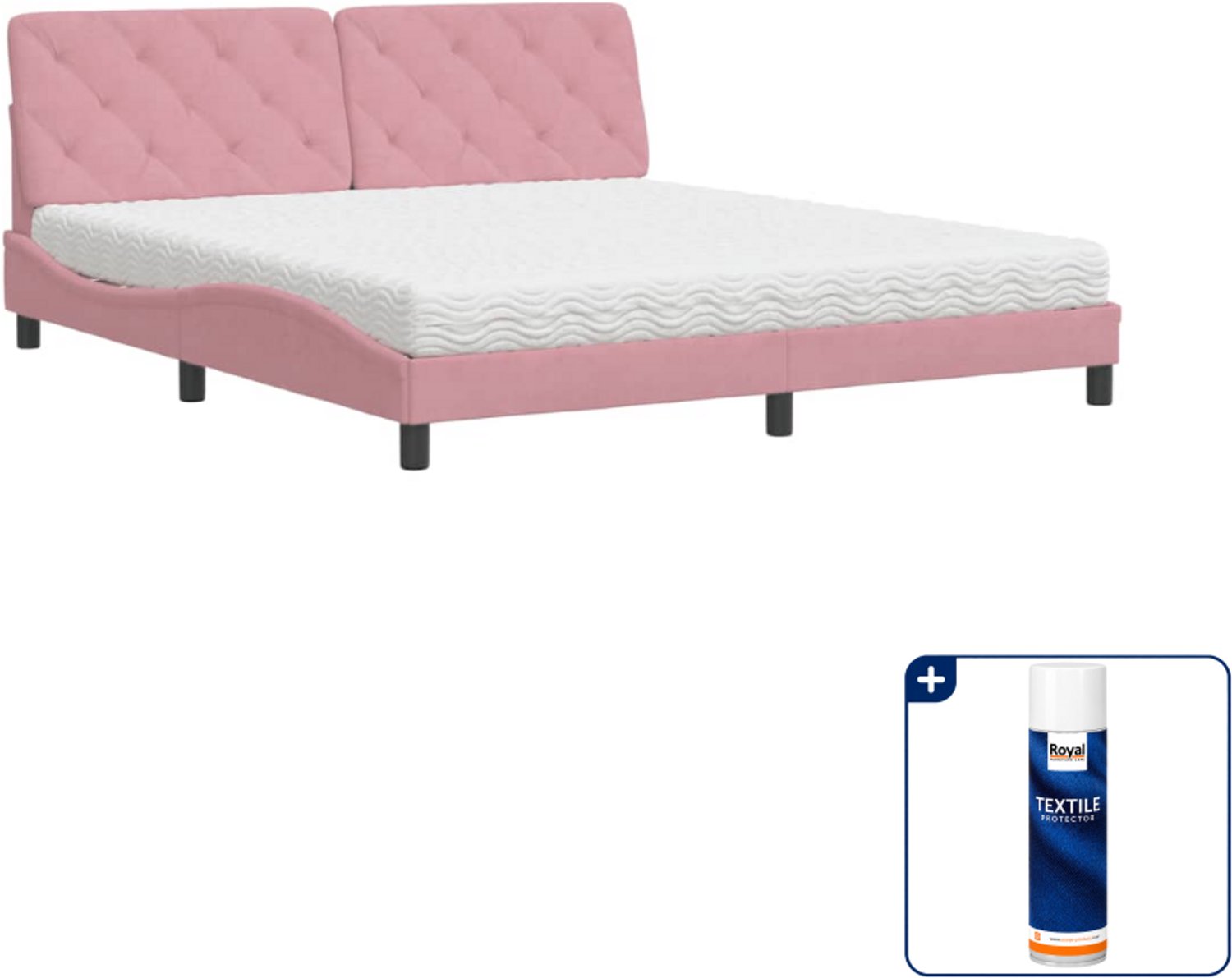 vidaXL Kingsize bed met matras - 180 x 200 cm - roze - Inclusief textielbeschermer 500 ml