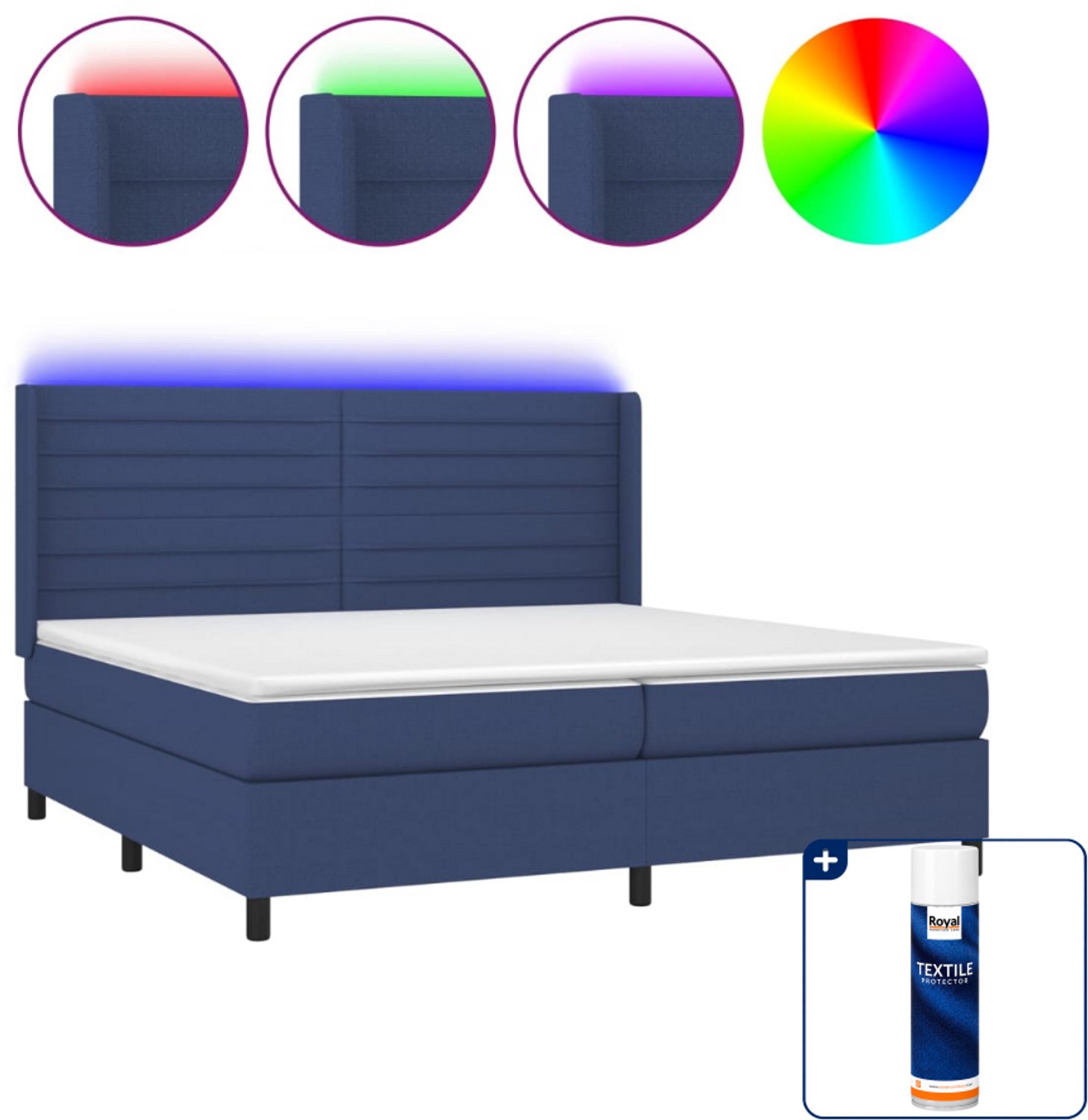 vidaXL boxspring - 200 x 200 cm - blauw - Inclusief textielbeschermer 500 ml