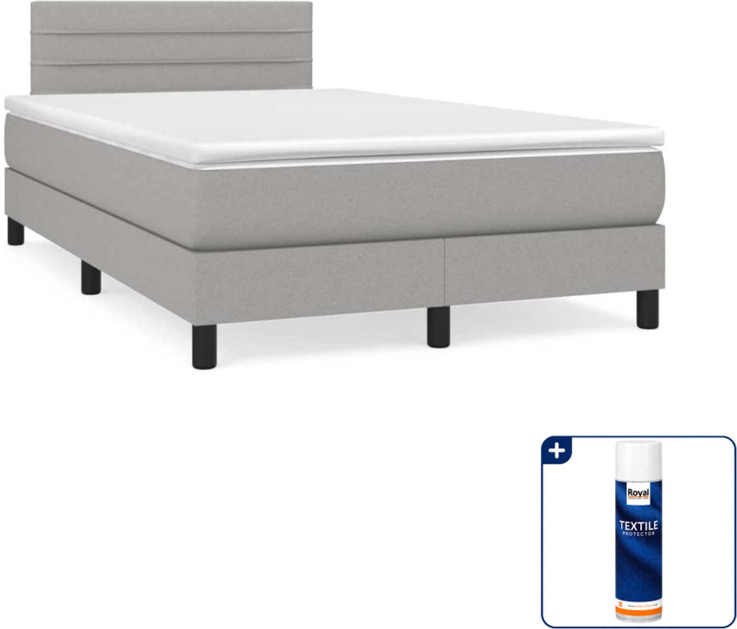 vidaXL boxspring met matras - 120 x 200 cm - lichtgrijs - Inclusief textielbeschermer 500 ml