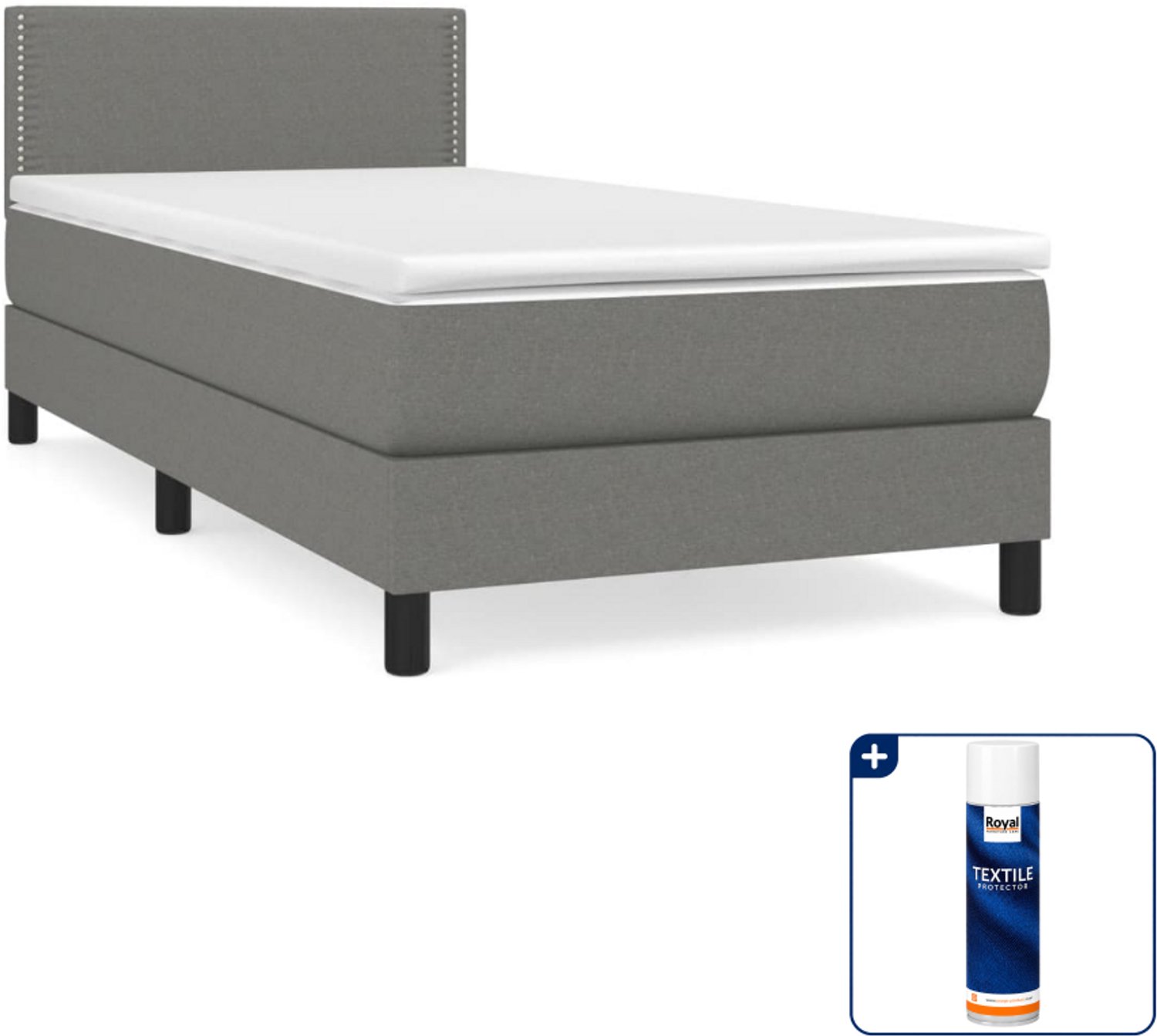vidaXL boxspring met matras - 90 x 200 cm - donkergrijs - Inclusief textielbeschermer 500 ml