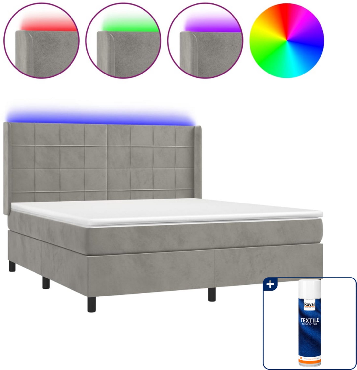 vidaXL Boxspring Queensize 160 x 200 cm - fluweel - lichtgrijs - Inclusief textielbeschermer 500 ml