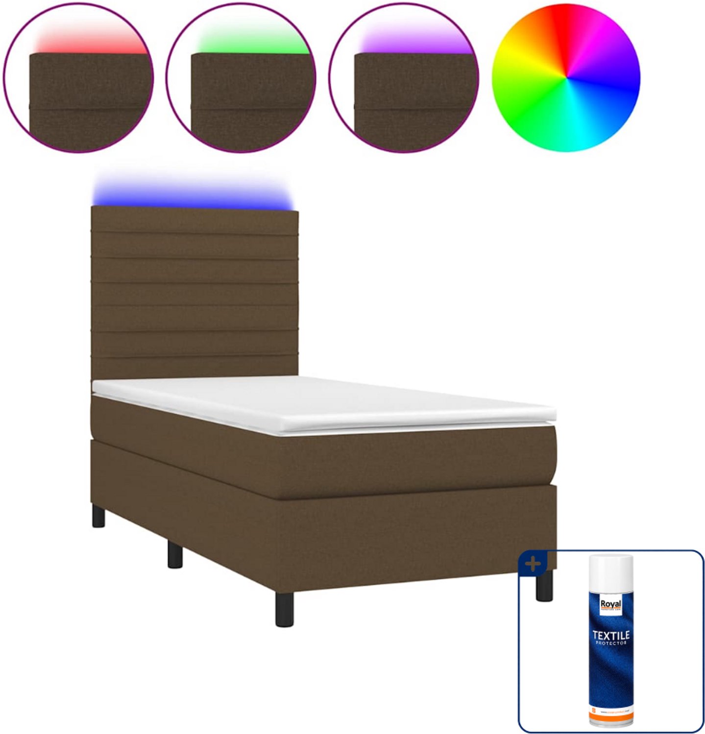 vidaXL boxspring met matras en led - 90 x 190 cm - donkerbruin - Inclusief textielbeschermer 500 ml