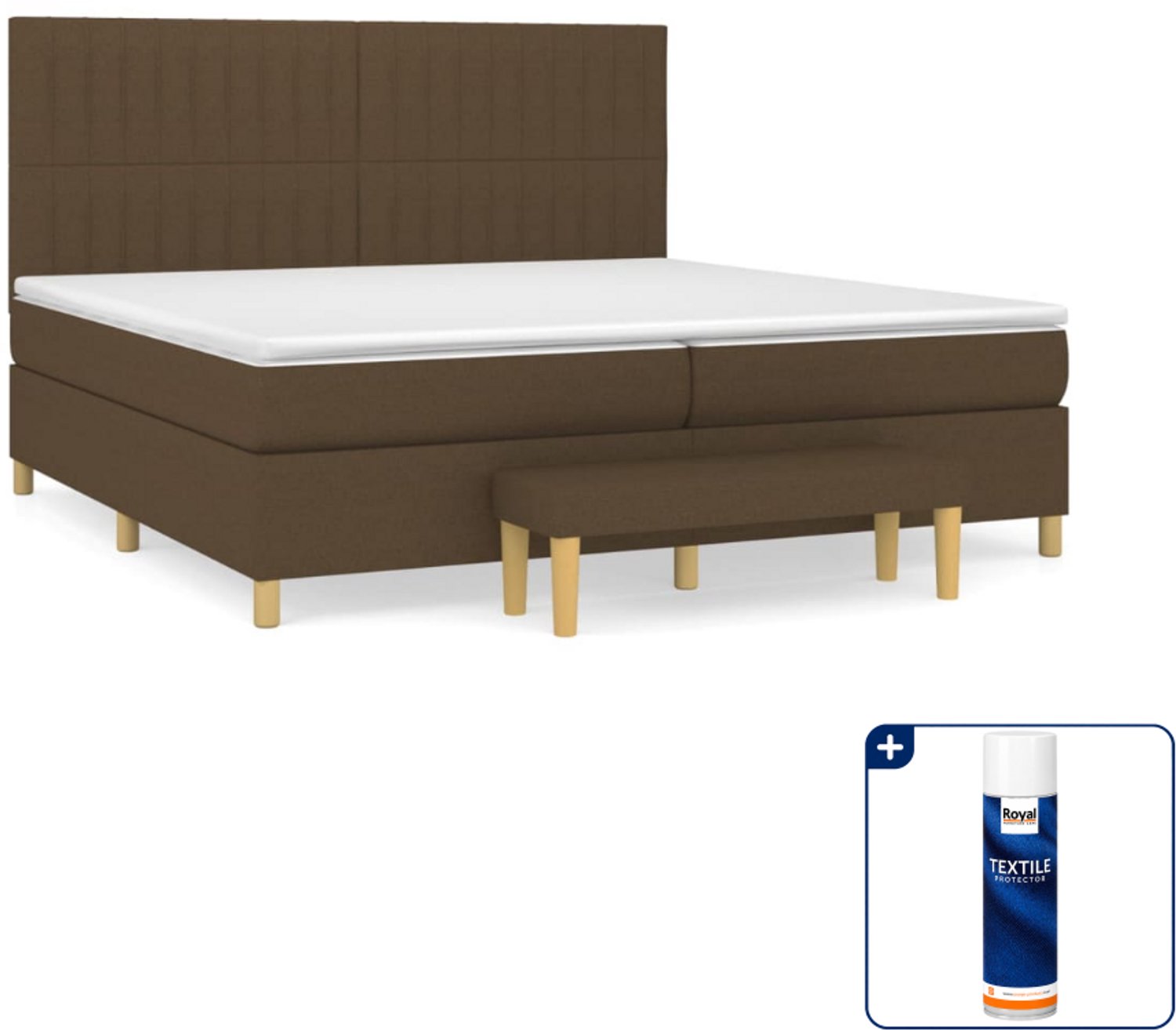 vidaXL boxspring met matras - 200 x 200 cm - stof - donkerbruin - Inclusief textielbeschermer 500 ml