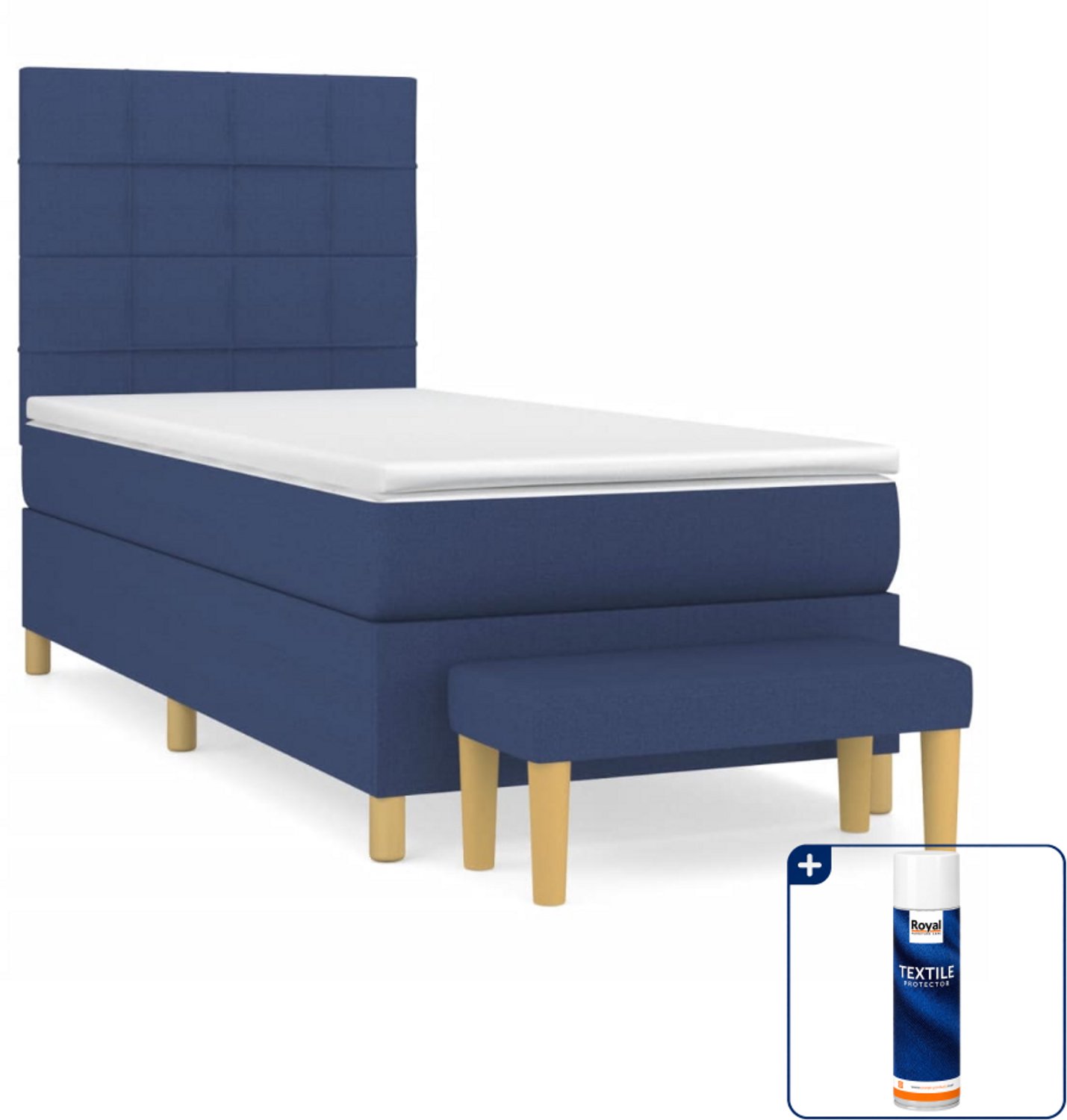 vidaXL boxspring met matras en bankje - 100 x 200 cm - blauw - Inclusief textielbeschermer 500 ml