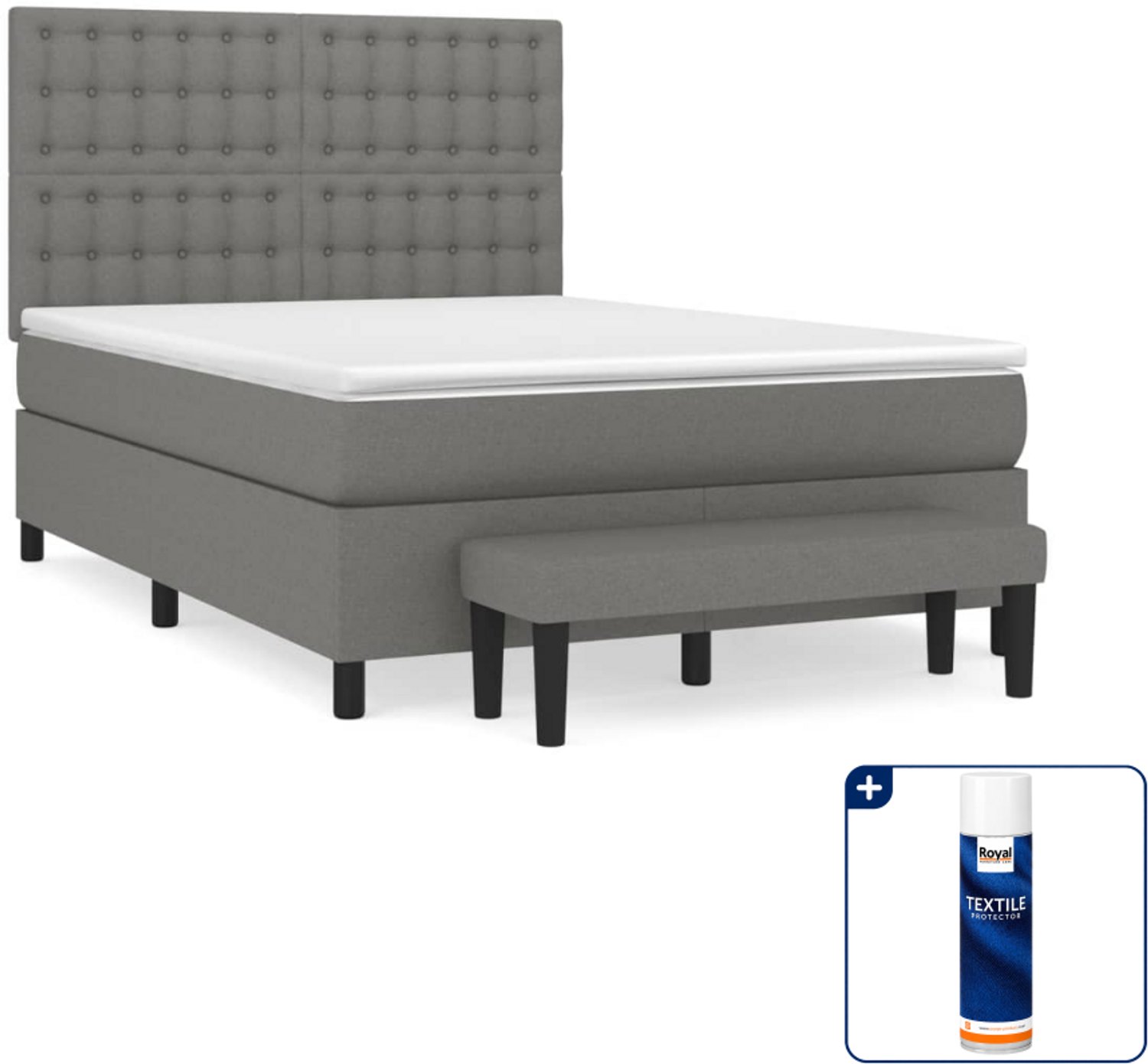 vidaXL Boxspring met matras en bank - Small double - 140x200 cm - donkergrijs - Inclusief textielbeschermer 500 ml