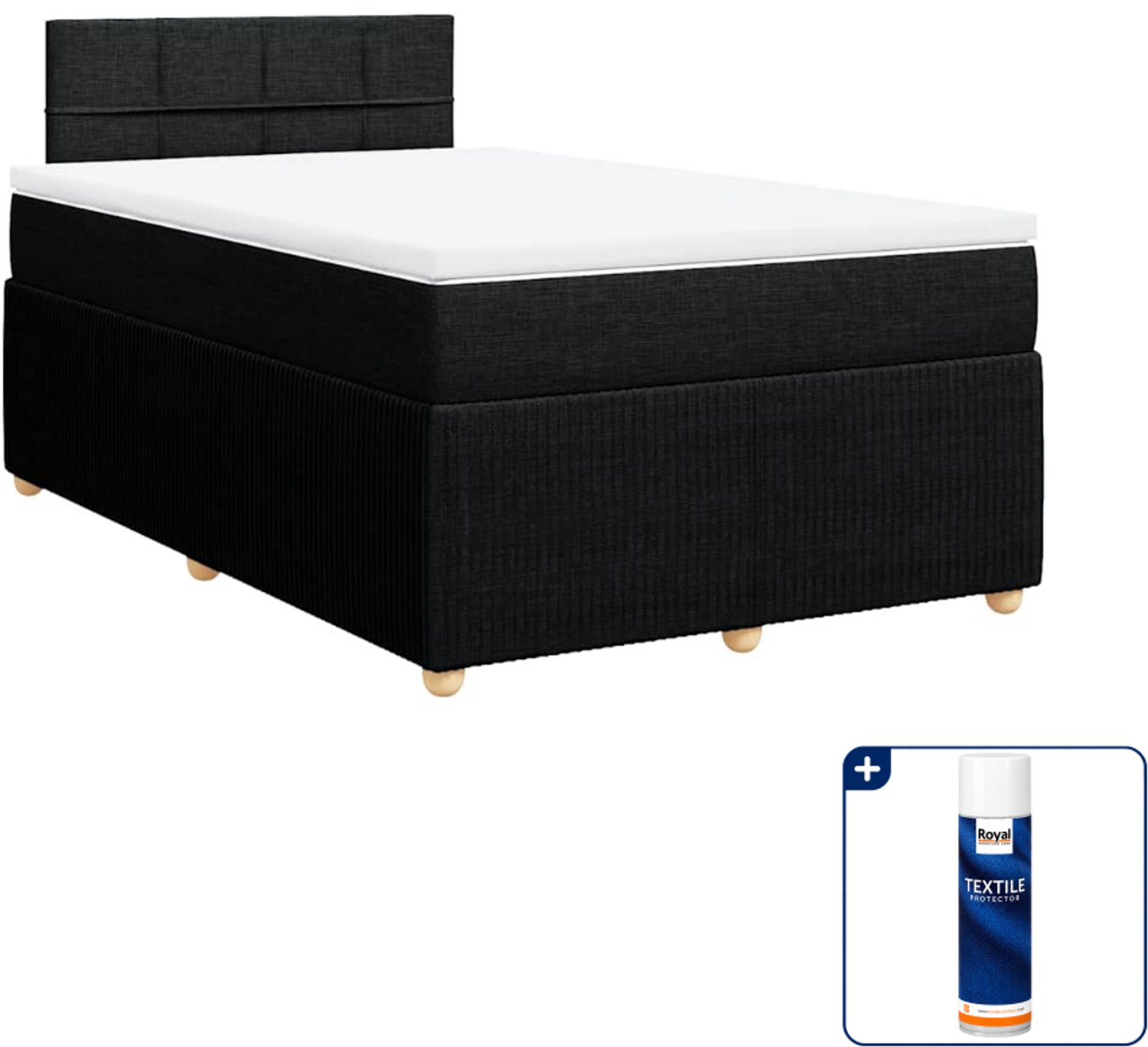 vidaXL boxspring met matras 120 x 190 cm - stof - zwart - Inclusief textielbeschermer 500 ml