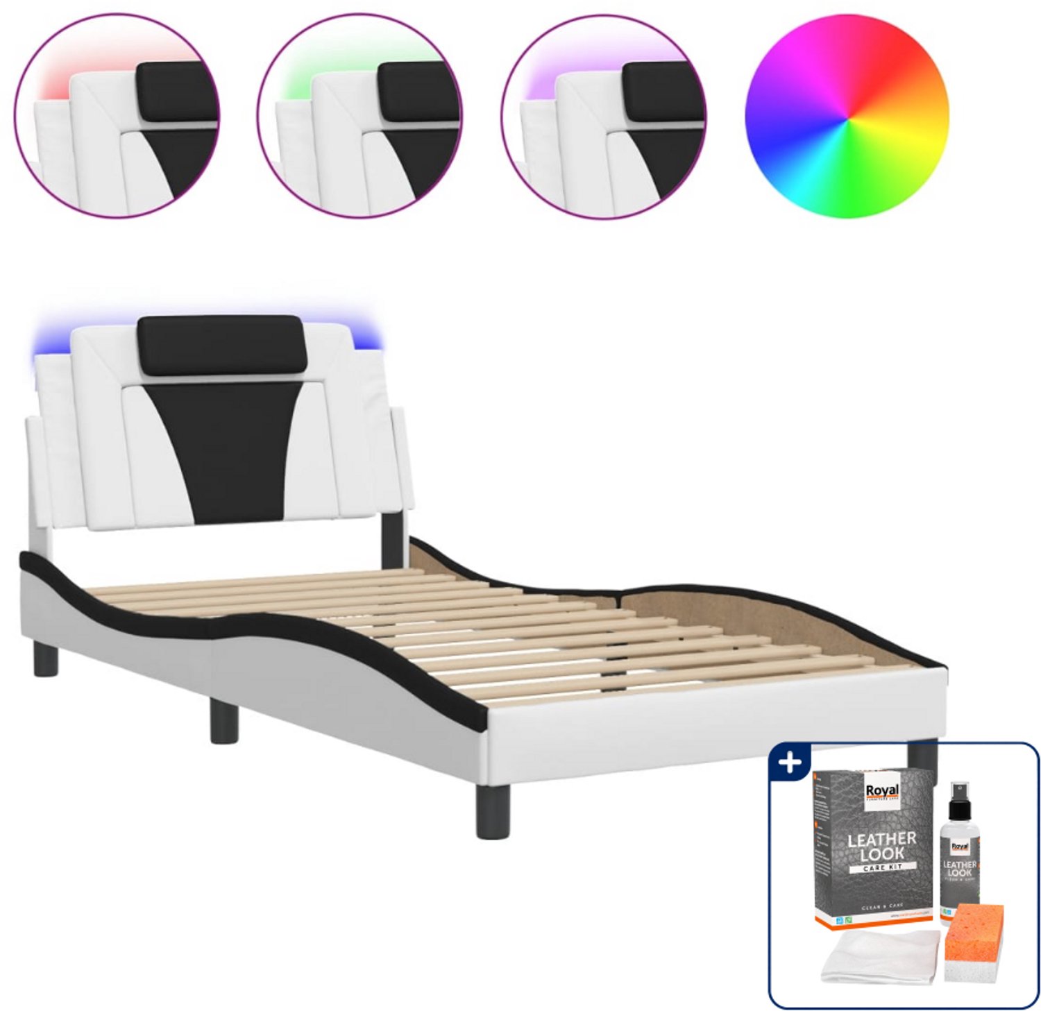 vidaXL Viana bedframe - 100 x 200 cm - wit en zwart - Inclusief onderhoudsset voor kunstleer 150 ml