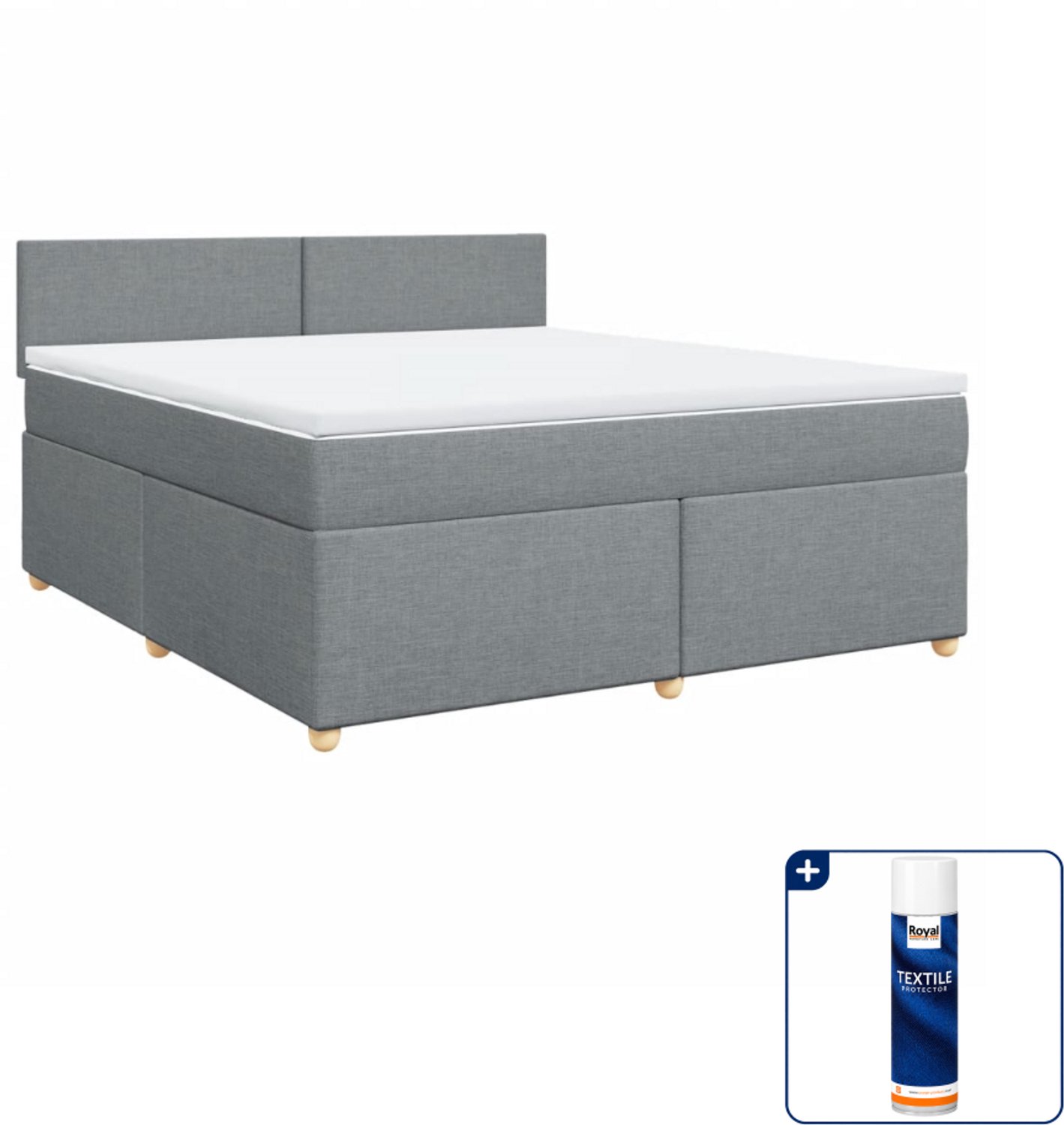 vidaXL boxspring met matras Kingsize - 180 x 200 cm - lichtgrijs - Inclusief textielbeschermer 500 ml