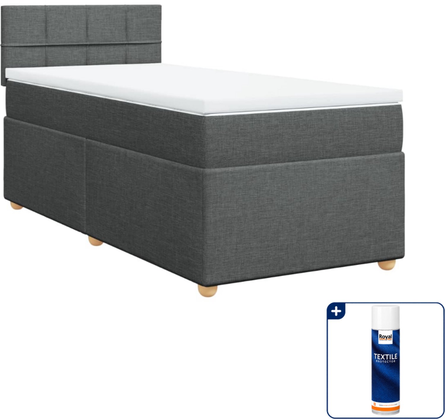 vidaXL boxspring met matras - 100 x 200 cm - donkergrijs - Inclusief textielbeschermer 500 ml
