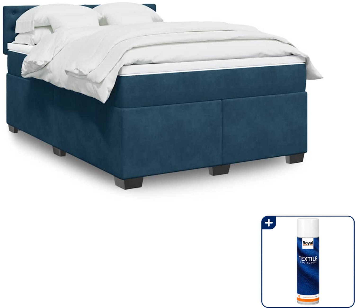 vidaXL Boxspring Queensize - 160 x 200 cm - fluweel - blauw - Inclusief textielbeschermer 500 ml