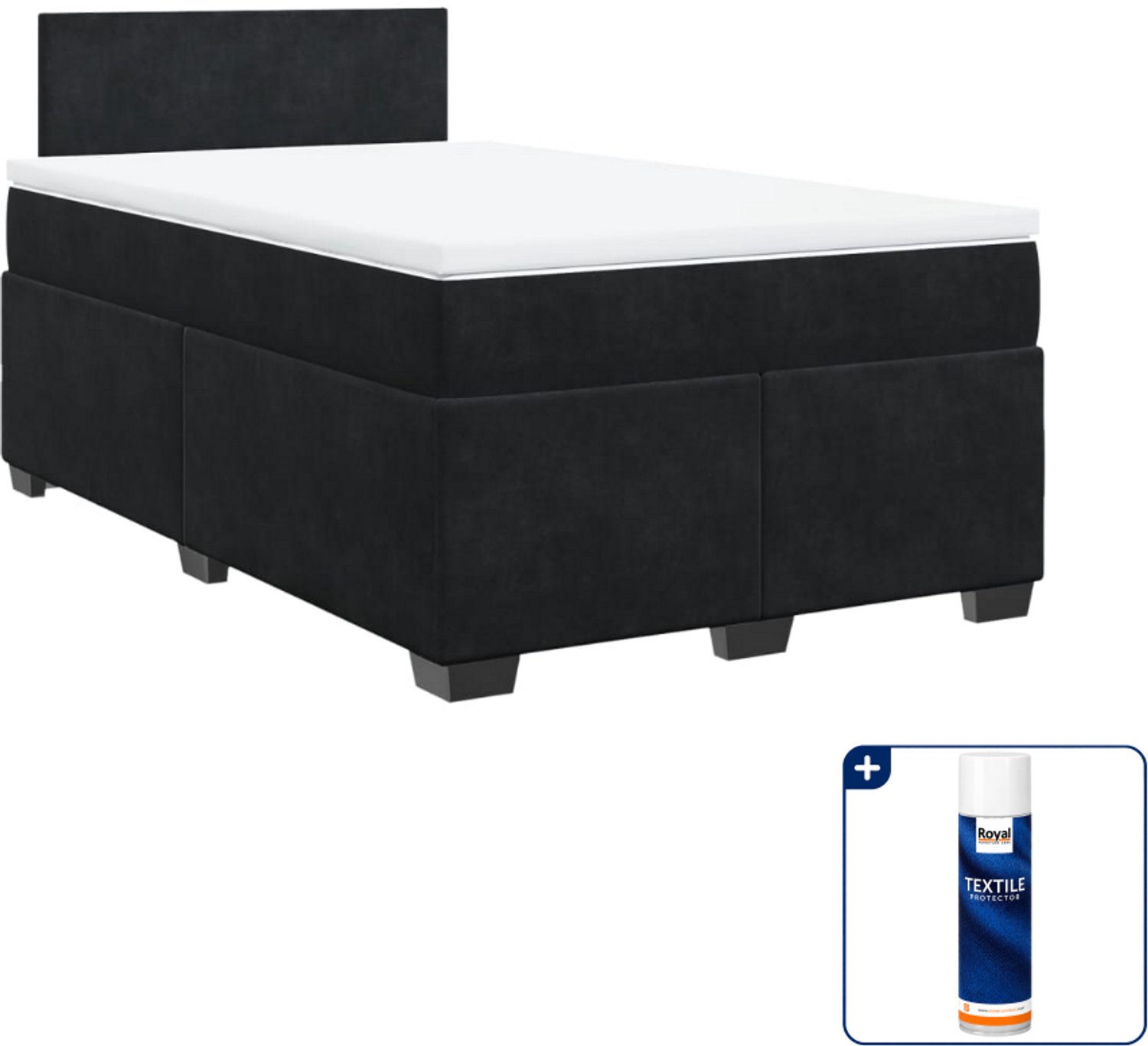 vidaXL boxspring met matras 120 x 200 cm - fluweel - zwart - Inclusief textielbeschermer 500 ml