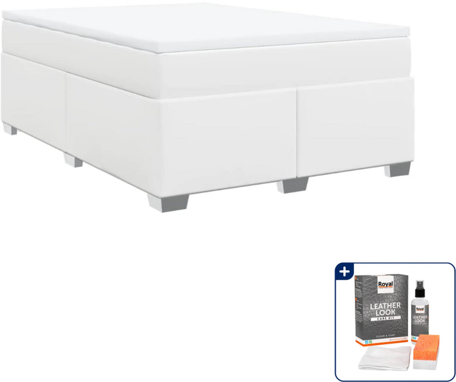 vidaXL boxspring met matras 140 x 190 cm - kunstleer - wit - Inclusief onderhoudsset voor kunstleer 150 ml
