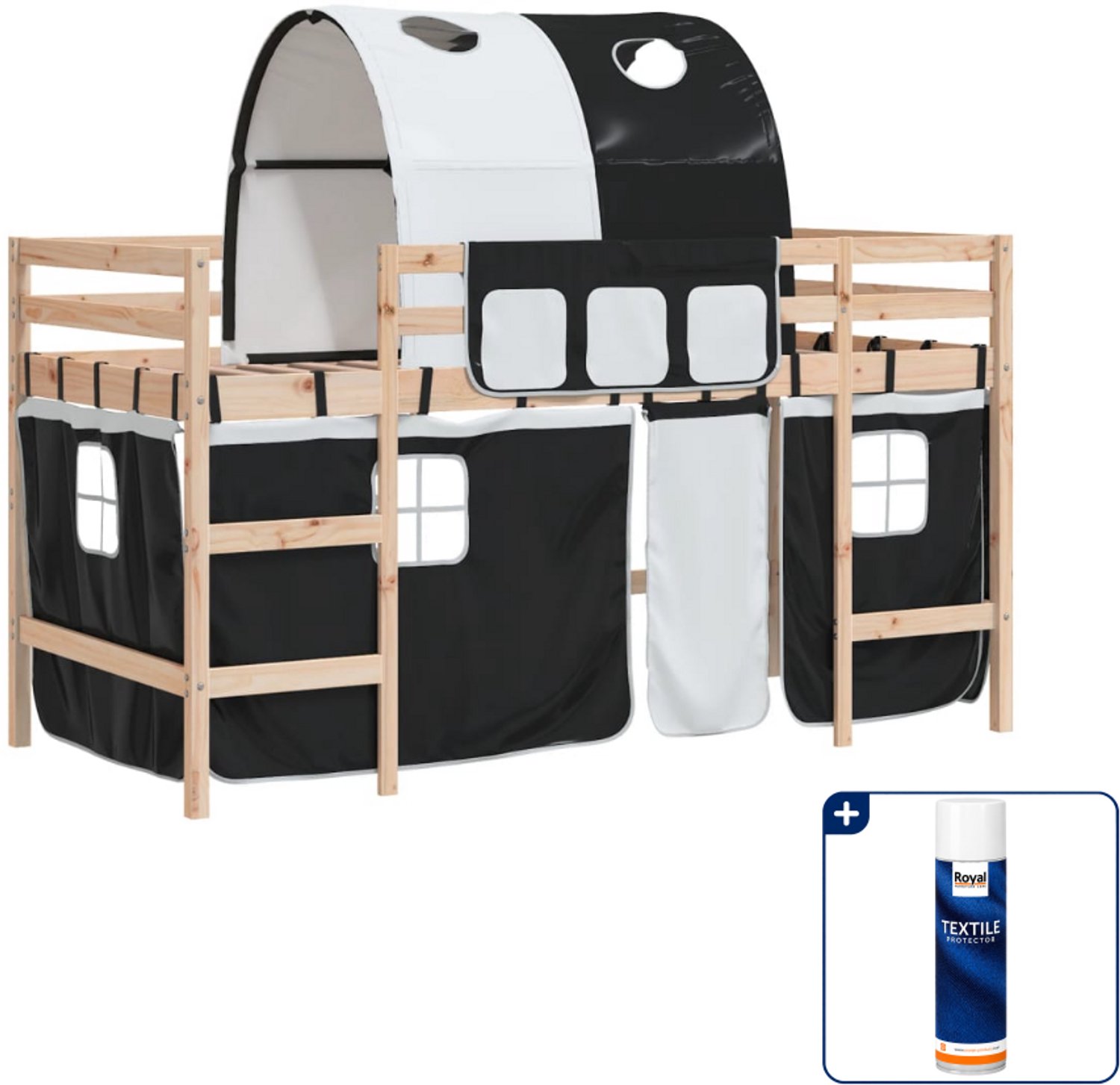 vidaXL kinderhoogslaper met tunnel - 80 x 200 cm - grenenhout - wit - Inclusief textielbeschermer 500 ml Grijs