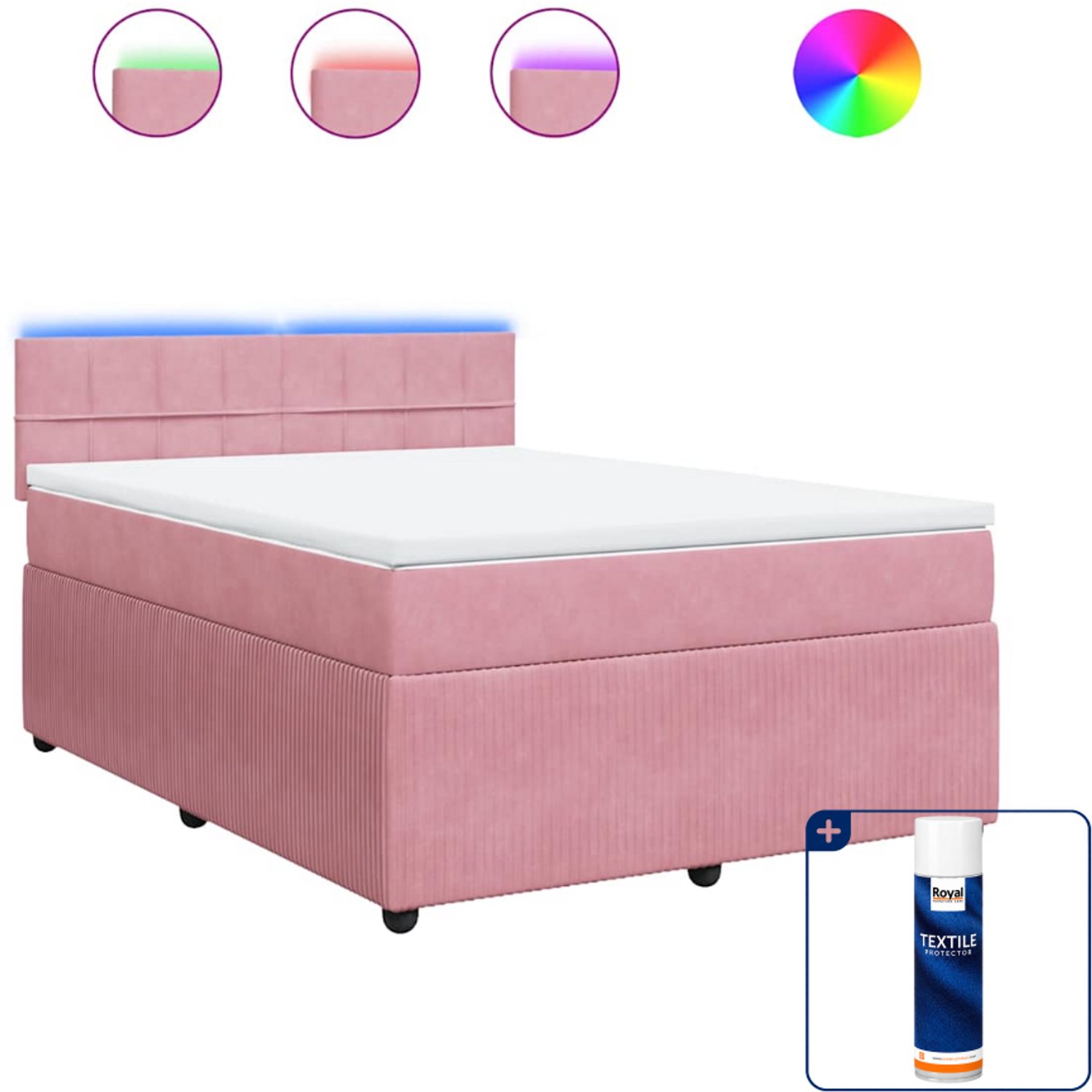 vidaXL Queensize boxspring met matras - 160 x 200 cm - roze - Inclusief textielbeschermer 500 ml